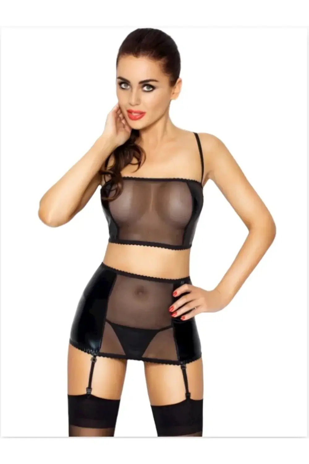 Pilelistore Fantezi Lameli Transparan Jartiyerli Takım