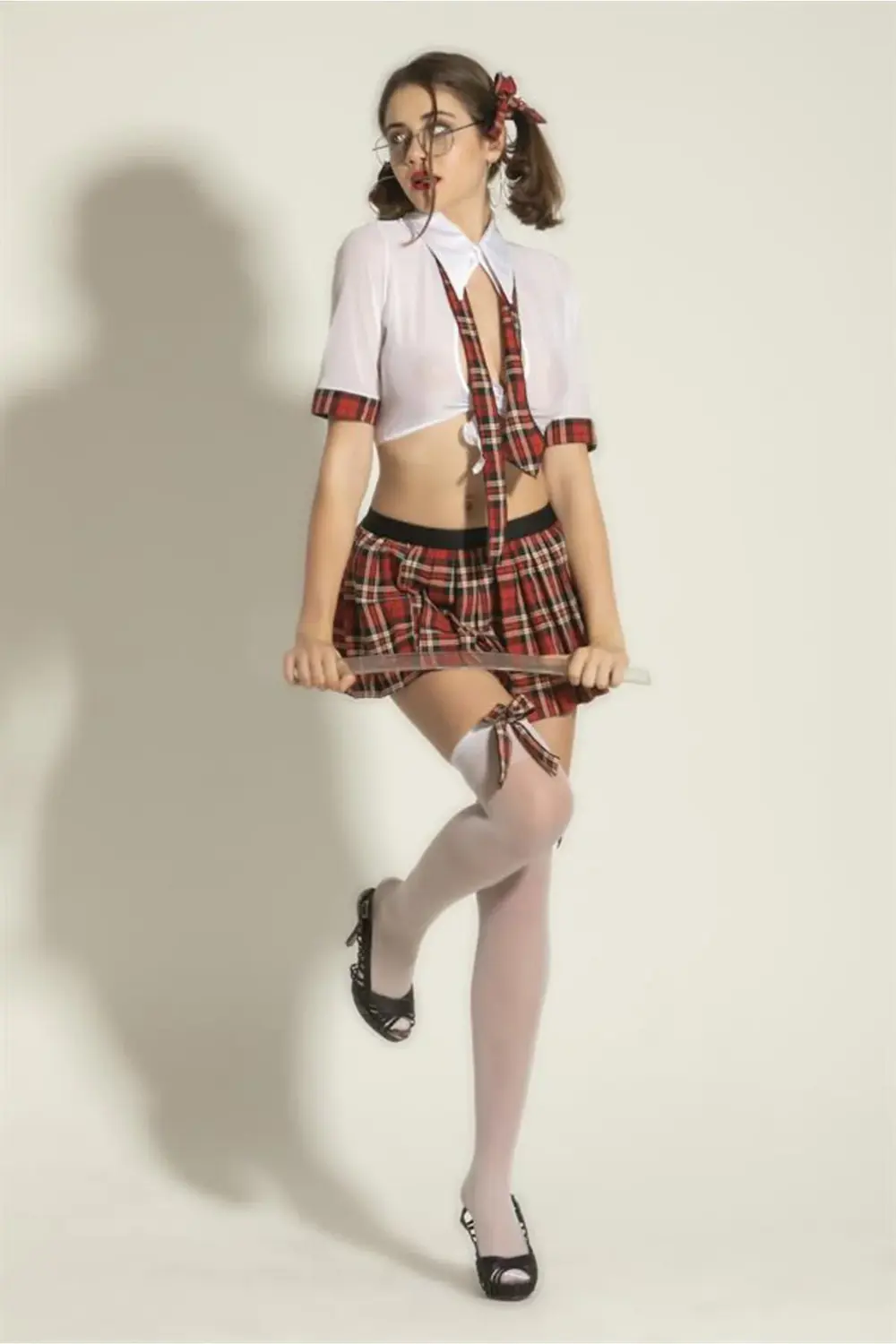 Pilelistore Fantezi Öğrenci Kostümü Beyaz/Ekose (Brf6536)