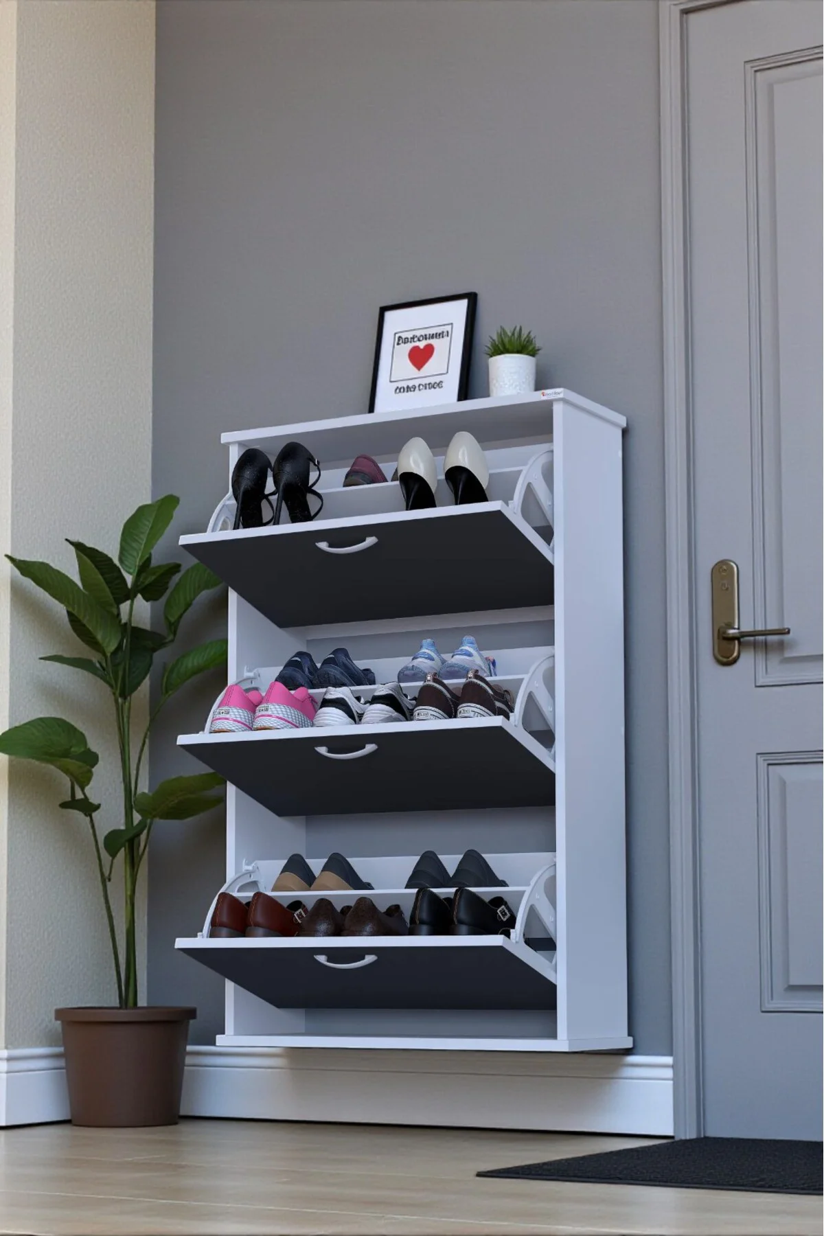 Farel 72 cm Genişlik 3 Kapaklı Ayakkabılık 72x114x26 cm Antrasit 