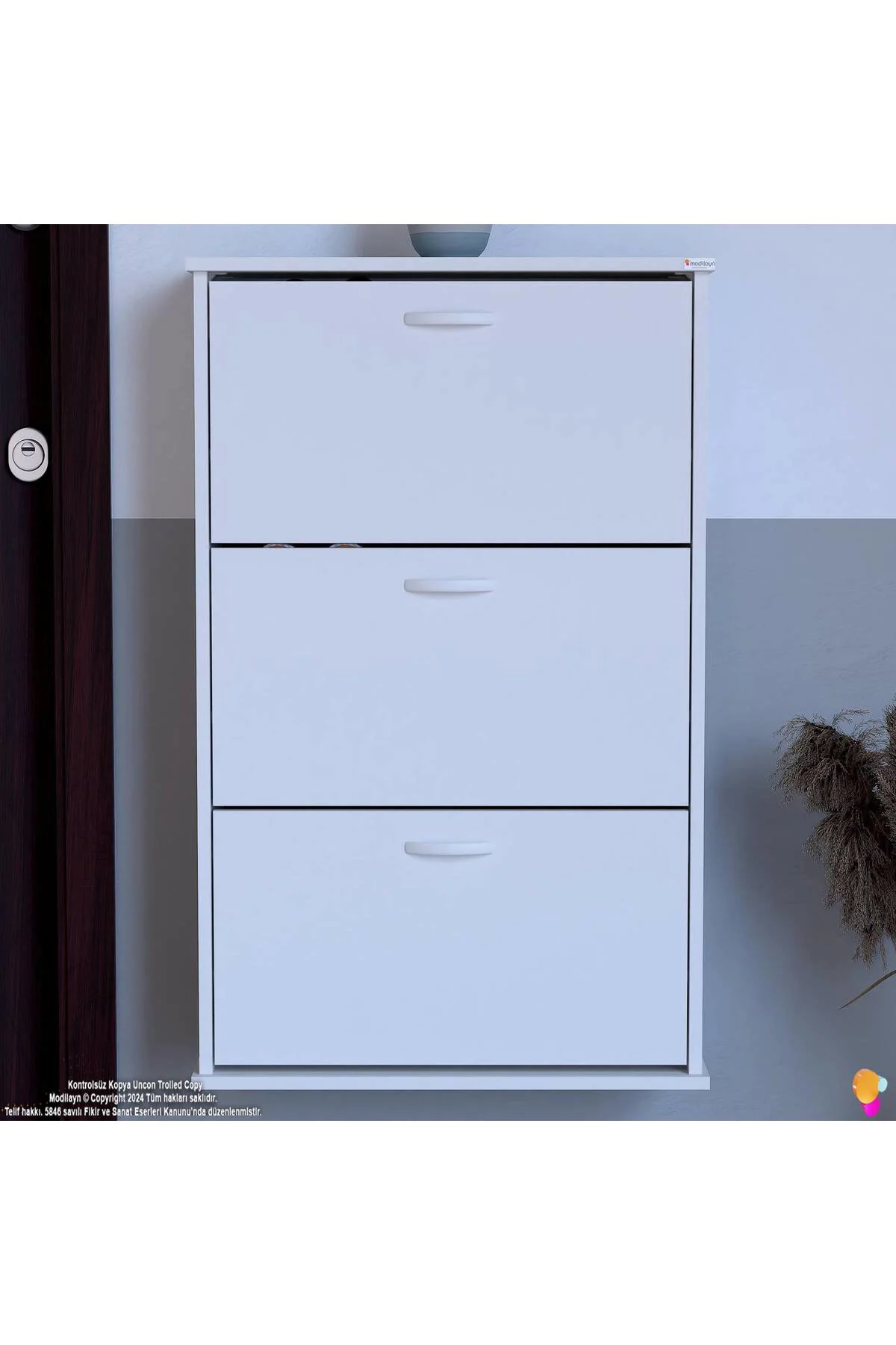 Farel 72 cm Genişlik 3 Kapaklı Ayakkabılık 72x114x26 cm Beyaz Ren