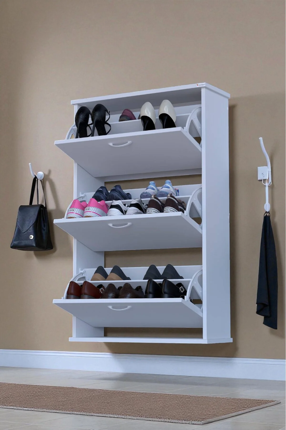 Farel 72 cm Genişlik 3 Kapaklı Ayakkabılık 72x114x26 cm Beyaz Ren