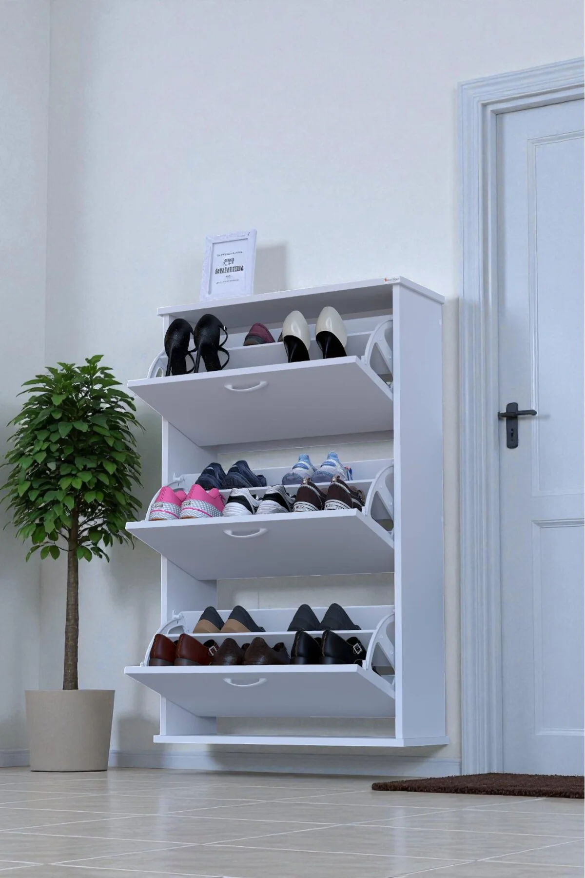 Farel 72 cm Genişlik 3 Kapaklı Ayakkabılık 72x114x26 cm Beyaz Ren