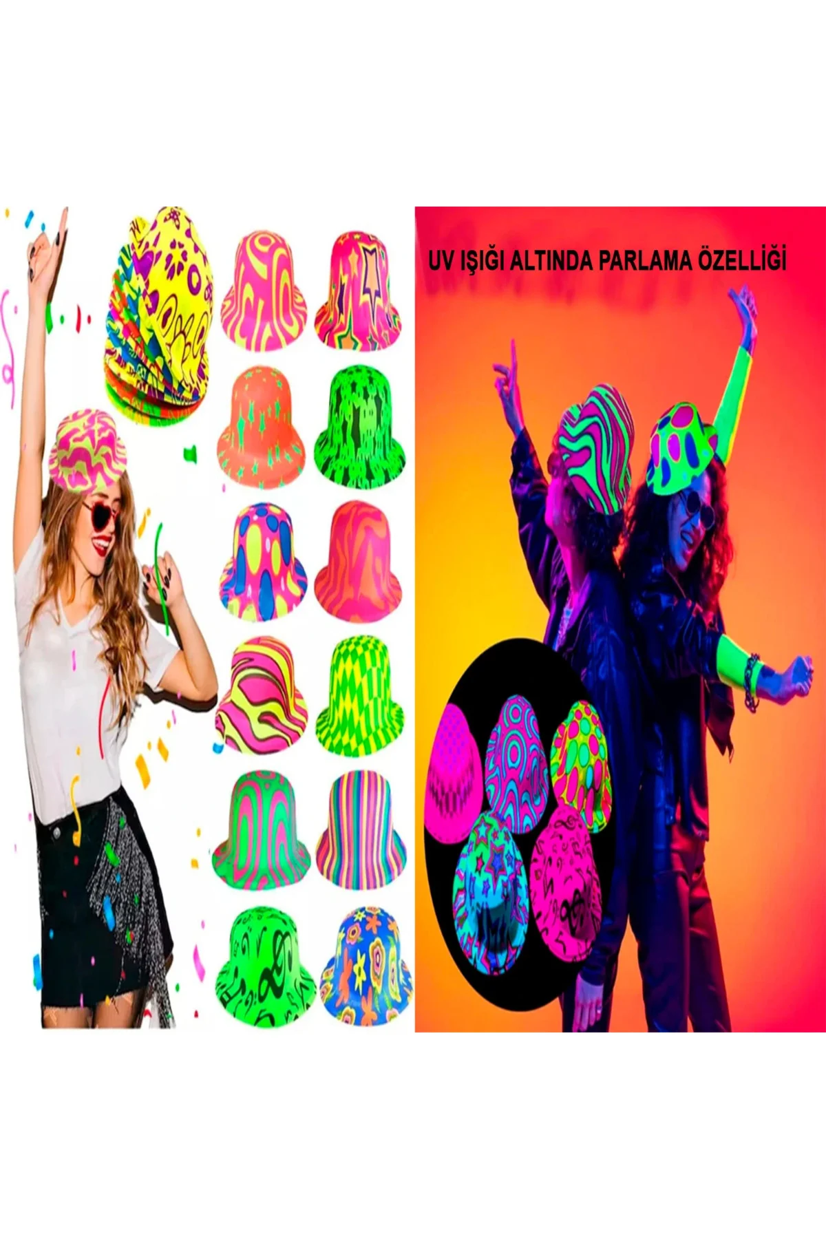 Farklı Desenlerde Plastik Neon Uv Işık Parti Şapkası 1 Adet Farklı Desenlerde Plastik Neon Uv Işık Parti Şapkası 1 Adet