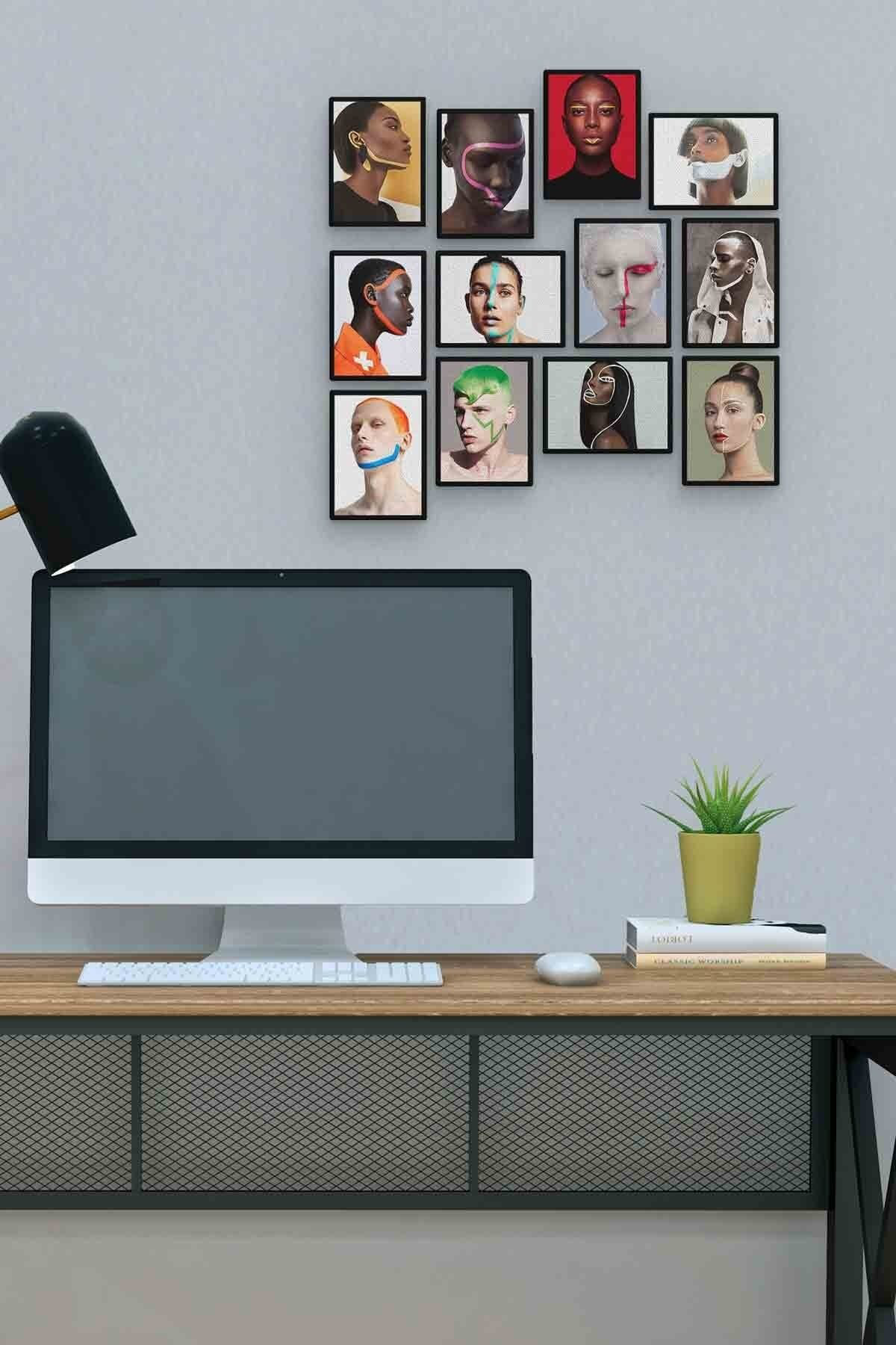 Pi Dekorasyon Farkli Yüzler 12 Parça Mdf (Ahşap) Tablo Ofis Boyu 