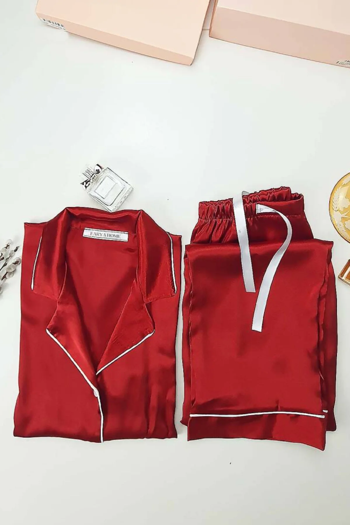 Faryanight İpek Saten Uzun Kollu Biyeli Düğmeli Gömlek Pijama Takımı, Bordo, S Fiyatı, Yorumları ve Özellikleri