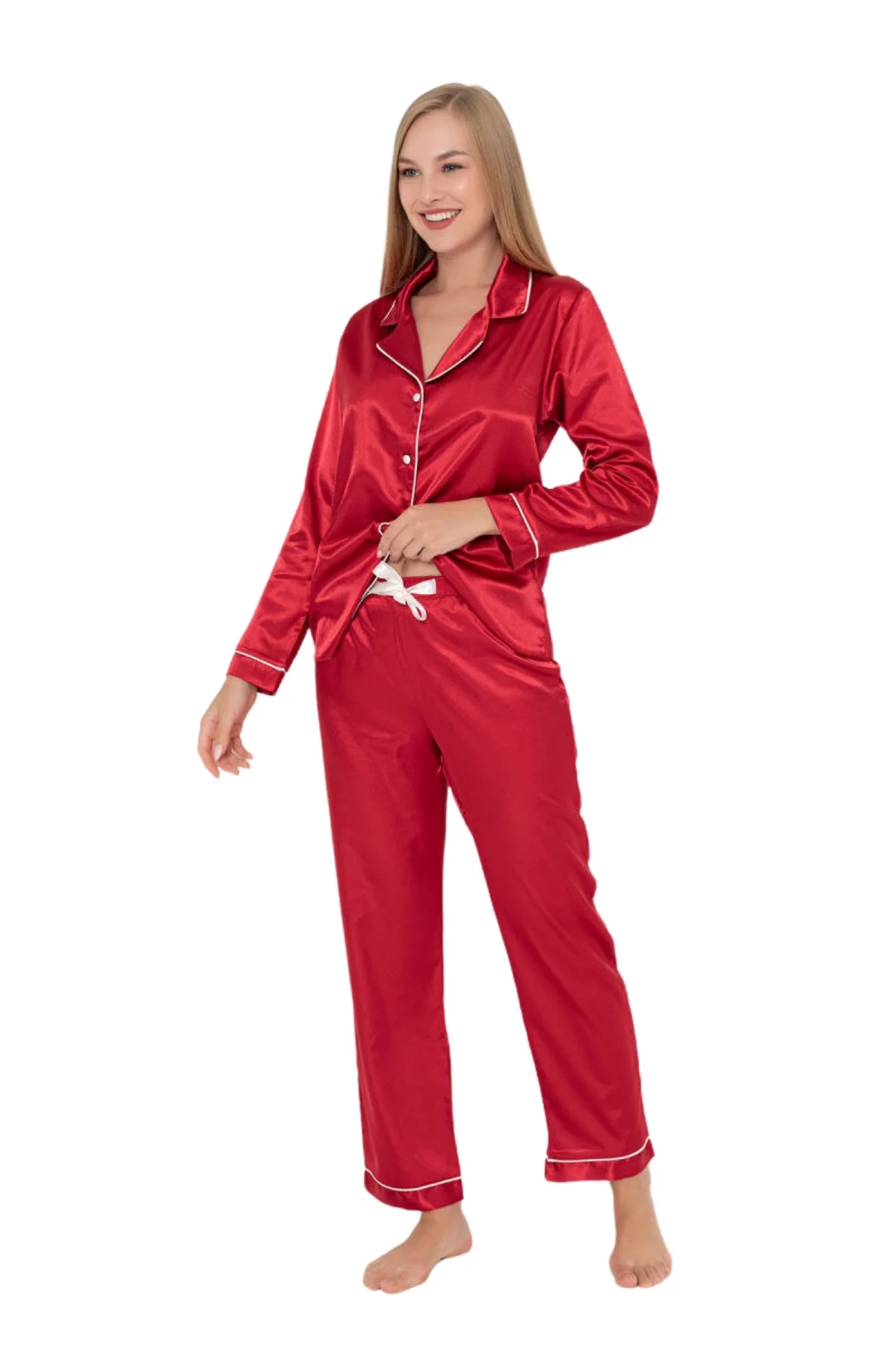 Faryanight İpek Saten Uzun Kollu Biyeli Düğmeli Gömlek Pijama Takımı, Bordo, S Fiyatı, Yorumları ve Özellikleri