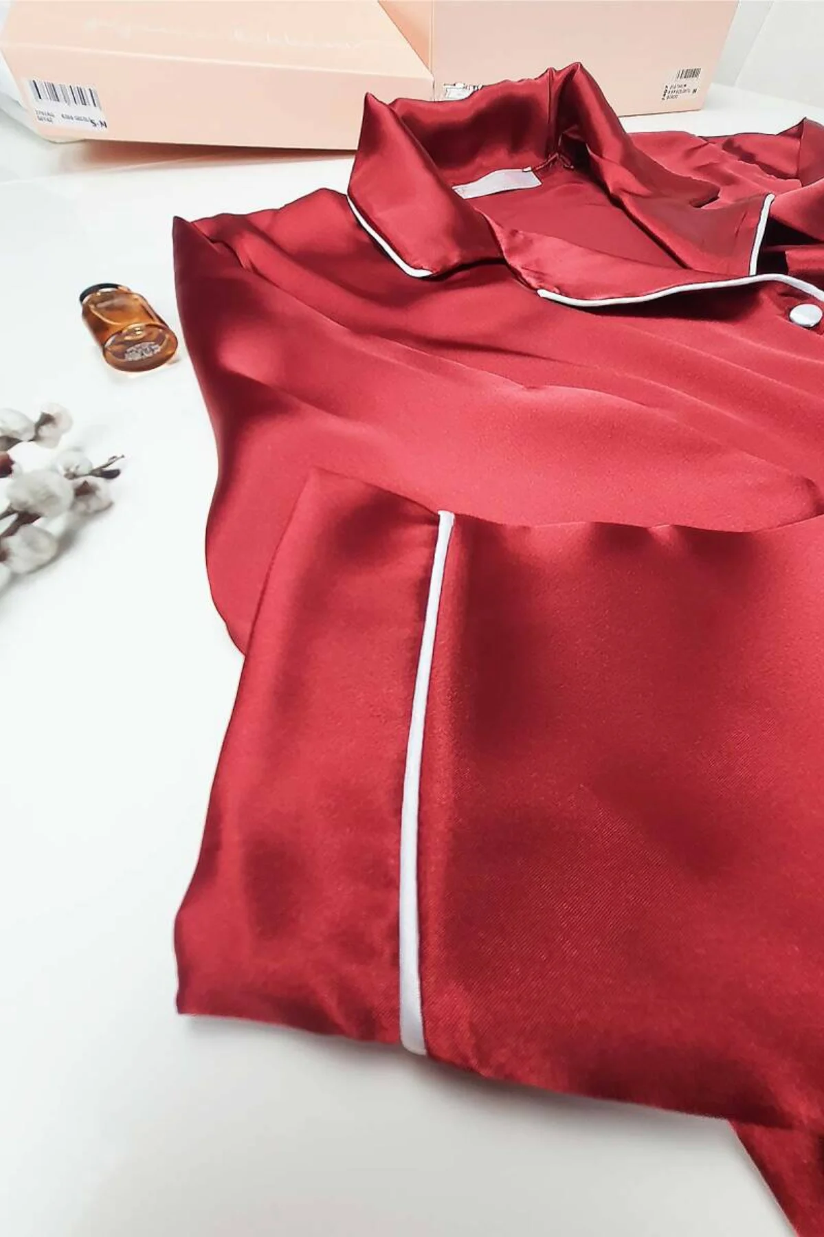 Faryanight İpek Saten Uzun Kollu Biyeli Düğmeli Gömlek Pijama Takımı, Bordo, S Fiyatı, Yorumları ve Özellikleri