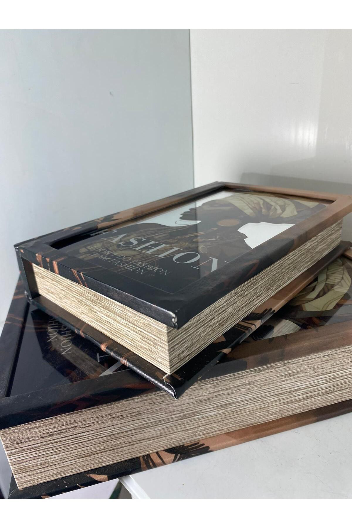 Elif Aksesuar Fashıon Afrikalı Kadın Ahşap Aynalı 2 Li Dekoratif Kitap Kutu