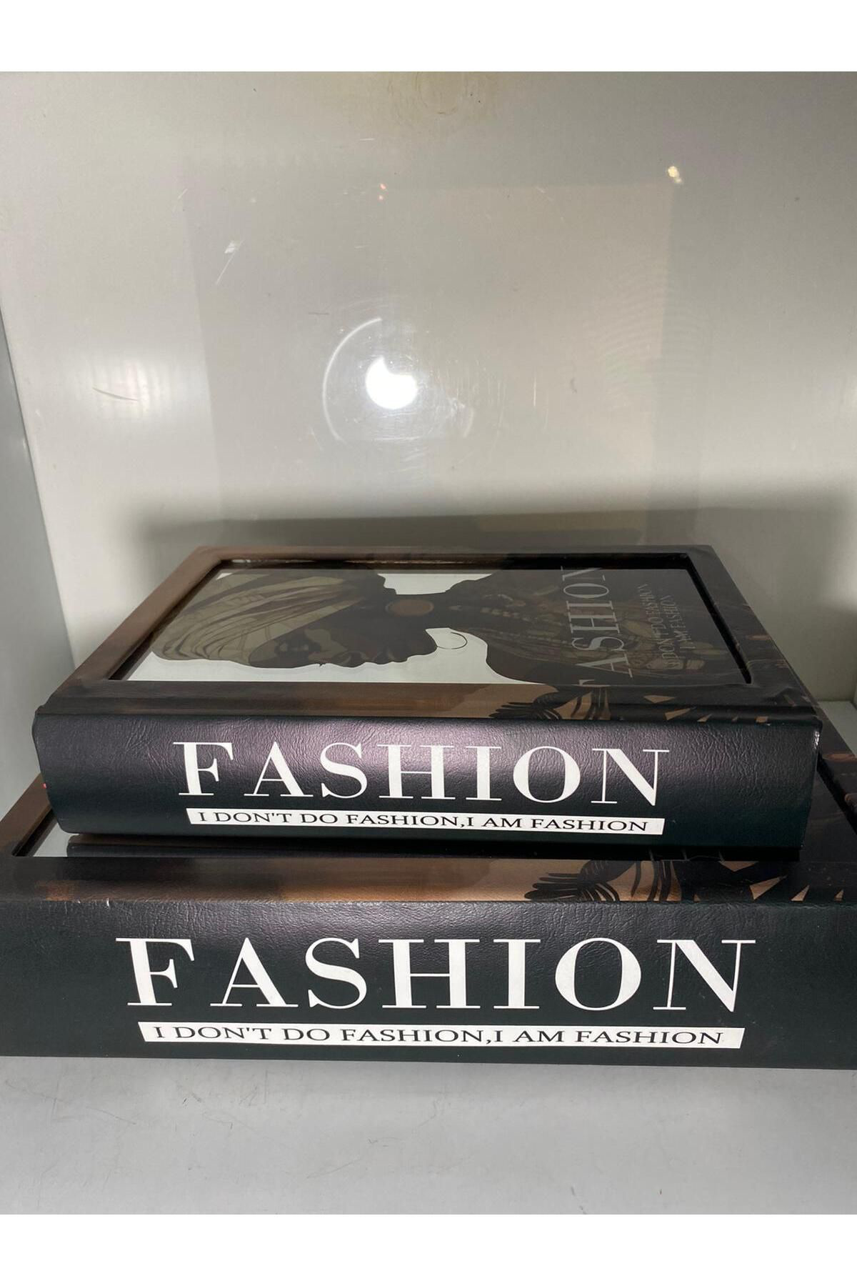 Elif Aksesuar Fashıon Afrikalı Kadın Ahşap Aynalı 2 Li Dekoratif Kitap Kutu