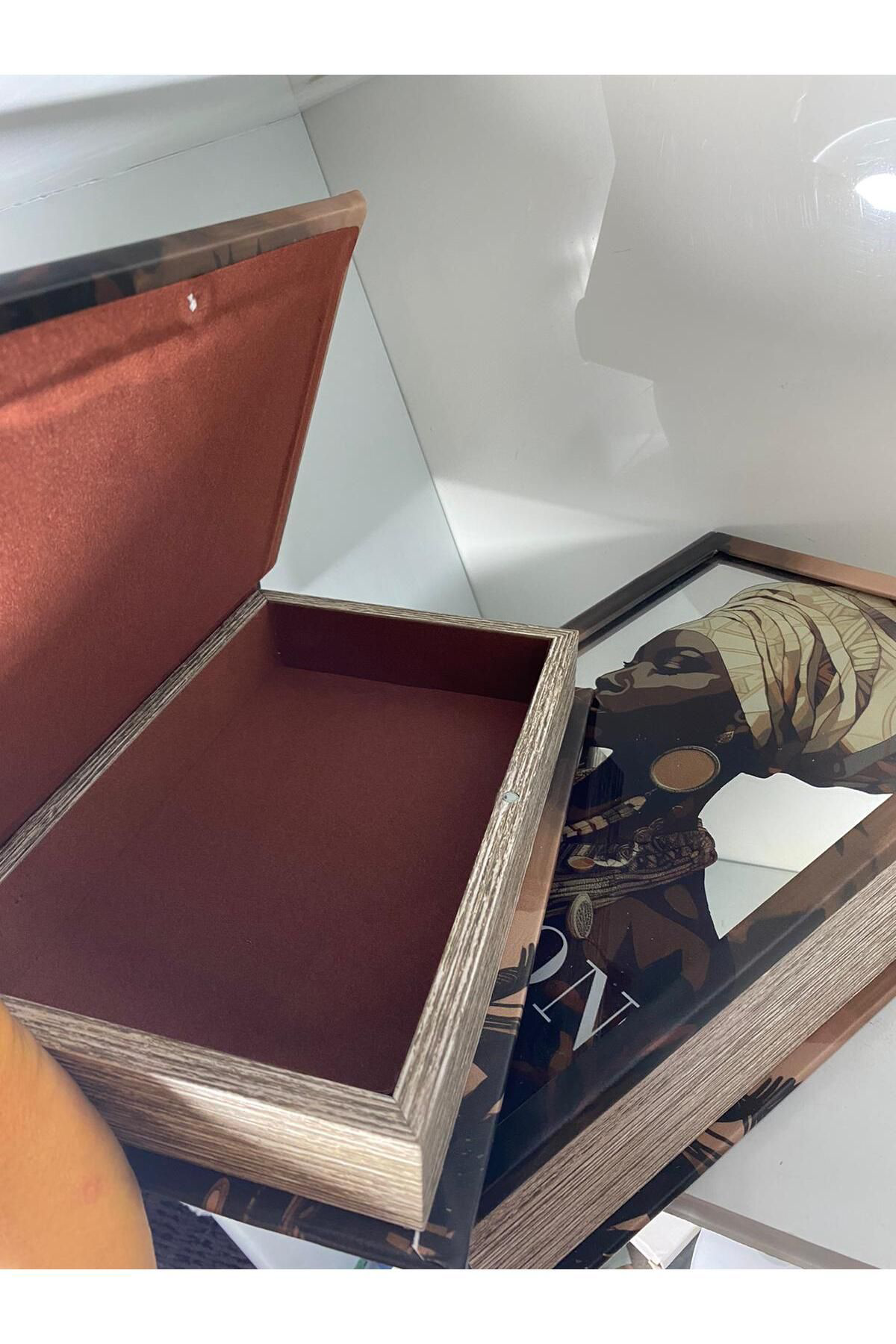 Elif Aksesuar Fashıon Afrikalı Kadın Ahşap Aynalı 2 Li Dekoratif Kitap Kutu