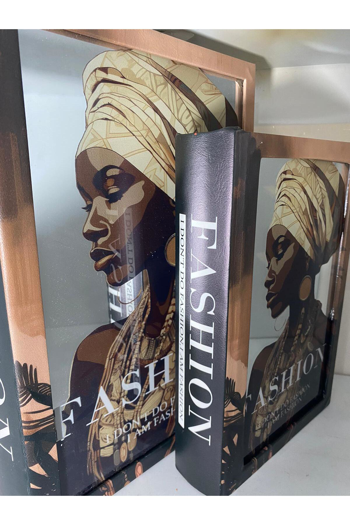 Elif Aksesuar Fashıon Afrikalı Kadın Ahşap Aynalı 2 Li Dekoratif Kitap Kutu