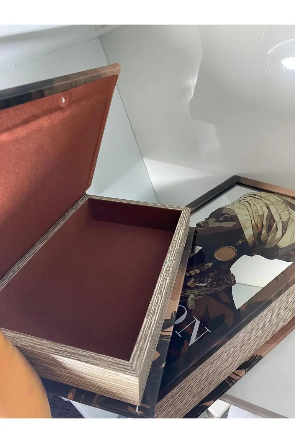 Fashıon Afrikalı Kadın Ahşap Aynalı 2 Li Dekoratif Kitap Kutu