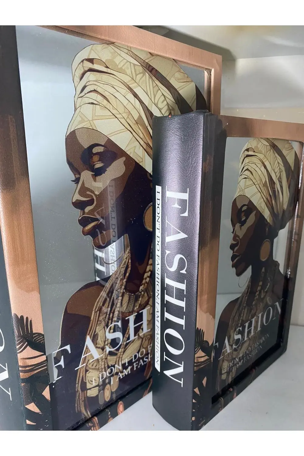 Fashıon Afrikalı Kadın Ahşap Aynalı 2 Li Dekoratif Kitap Kutu