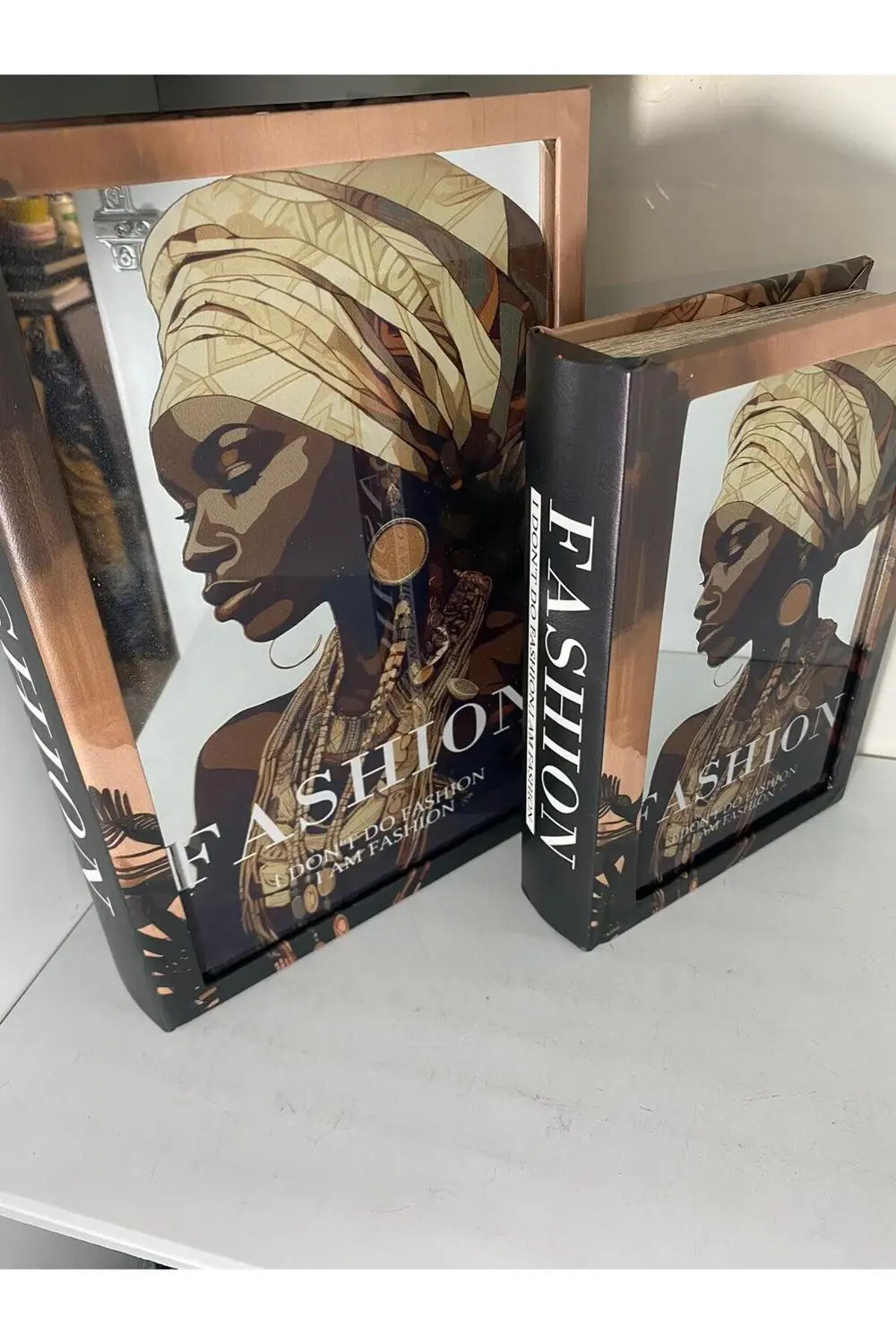 Fashıon Afrikalı Kadın Ahşap Aynalı 2 Li Dekoratif Kitap Kutu