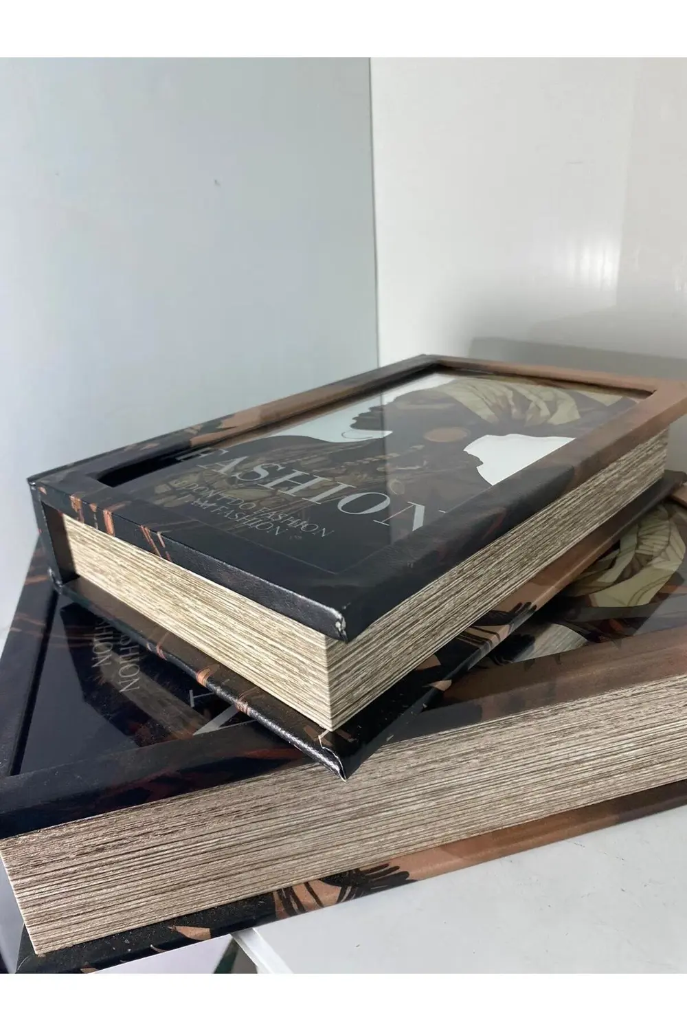 Fashıon Afrikalı Kadın Ahşap Aynalı 2 Li Dekoratif Kitap Kutu