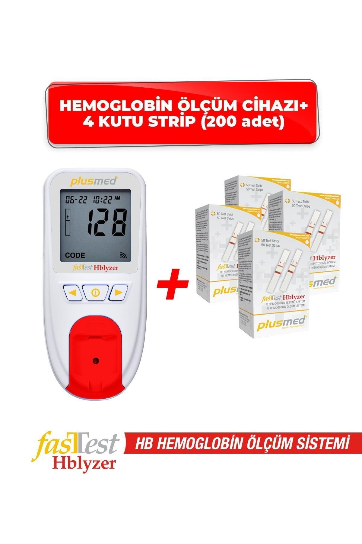Plusmed Fasttest Hblyzer Hemoglobin Ölçüm Cihazı Ve 4 Kutu Strip