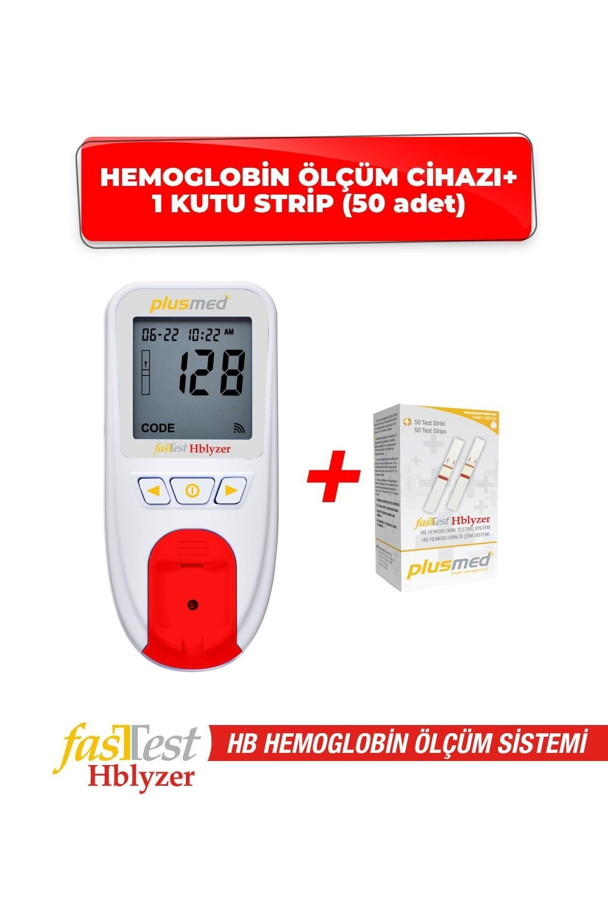 Plusmed Fasttest Hblyzer Hemoglobin Ölçüm Cihazı Ve 1 Kutu Strip