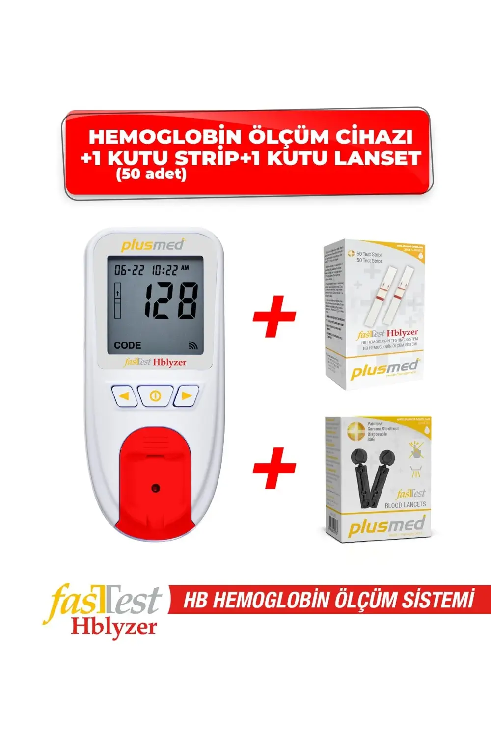 Fasttest Hblyzer Hemoglobin Ölçüm Cihazı 1 Kutu Strip 1 Kutu Lans