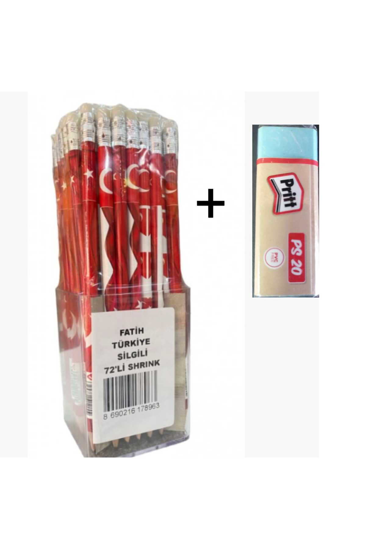 Fatih Fatih Bayrak Baskili Silgili Kurşun Kalem 5 Adet + Pritt Silgi 1