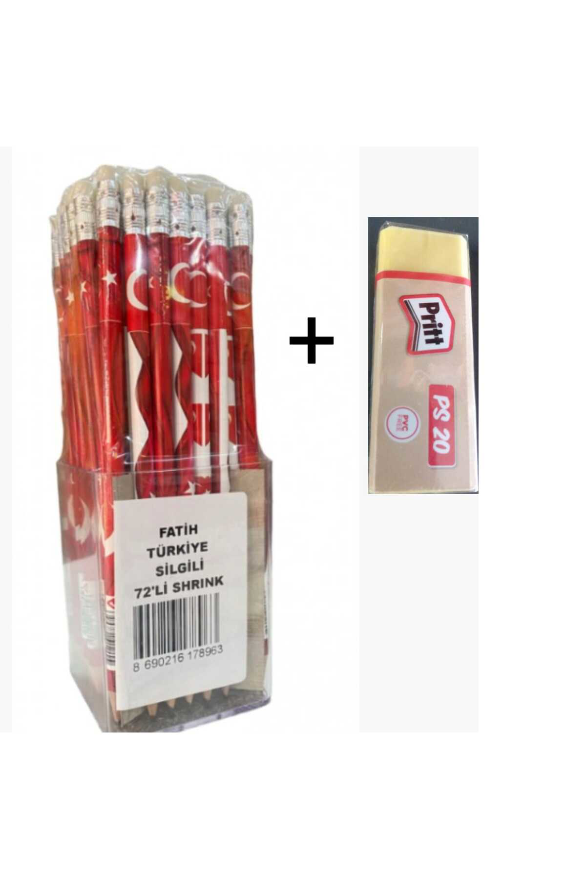 Fatih Fatih Bayrak Baskili Silgili Kurşun Kalem 5 Adet + Pritt Silgi 1