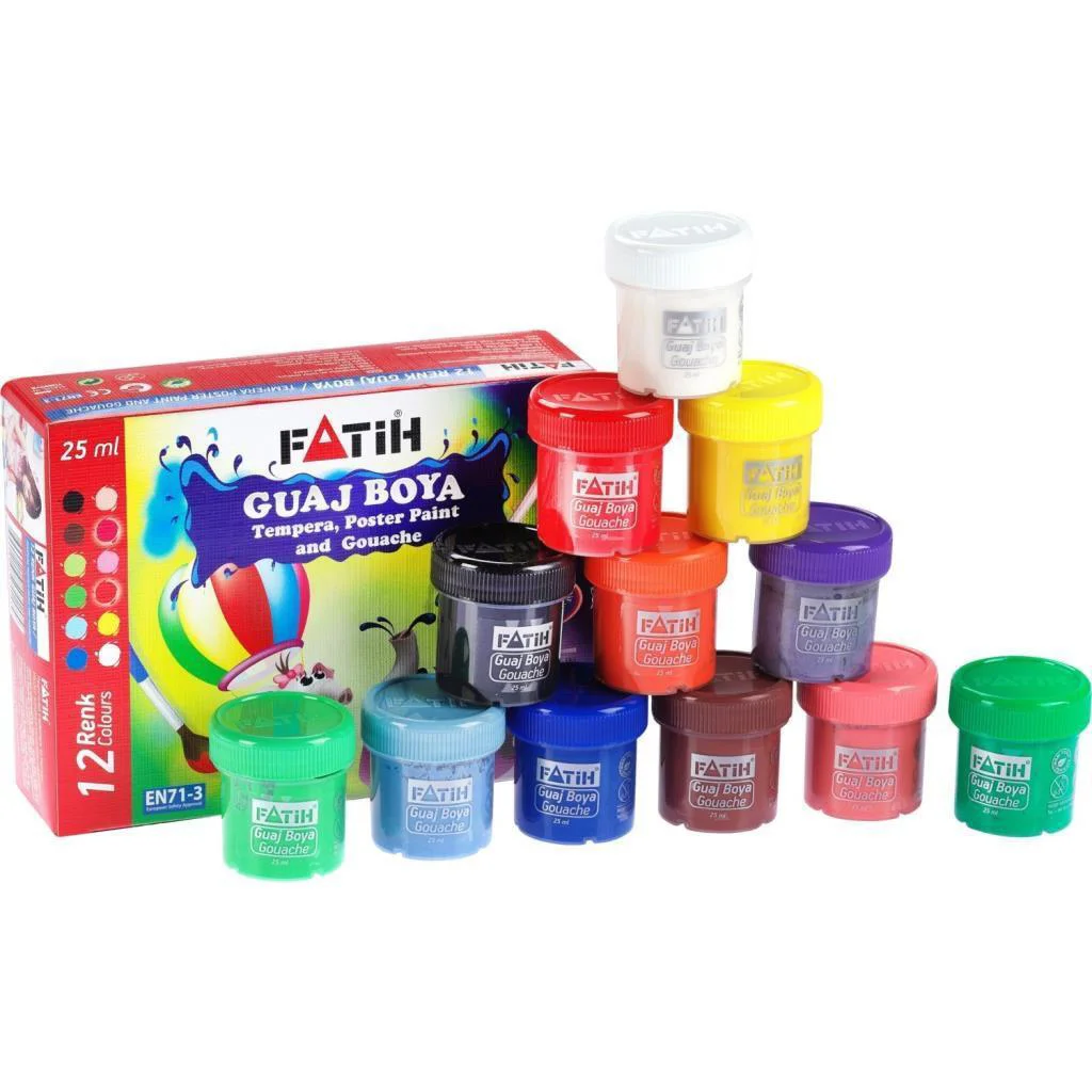 Fatih Guaj Boya Karton Kutu Şişe 25 ML 12 Renk 50420