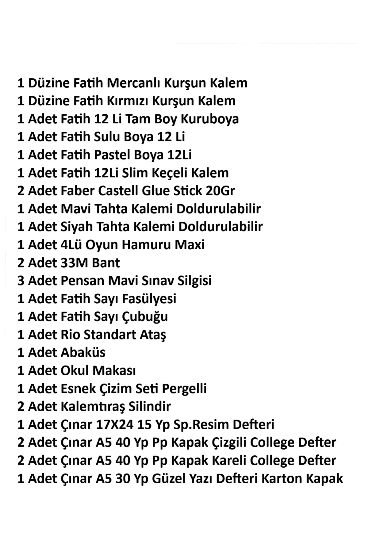 Fatih İlkokul 1. Sınıf Kırtasiye Seti 29 Parça Başlangıç Full Tam