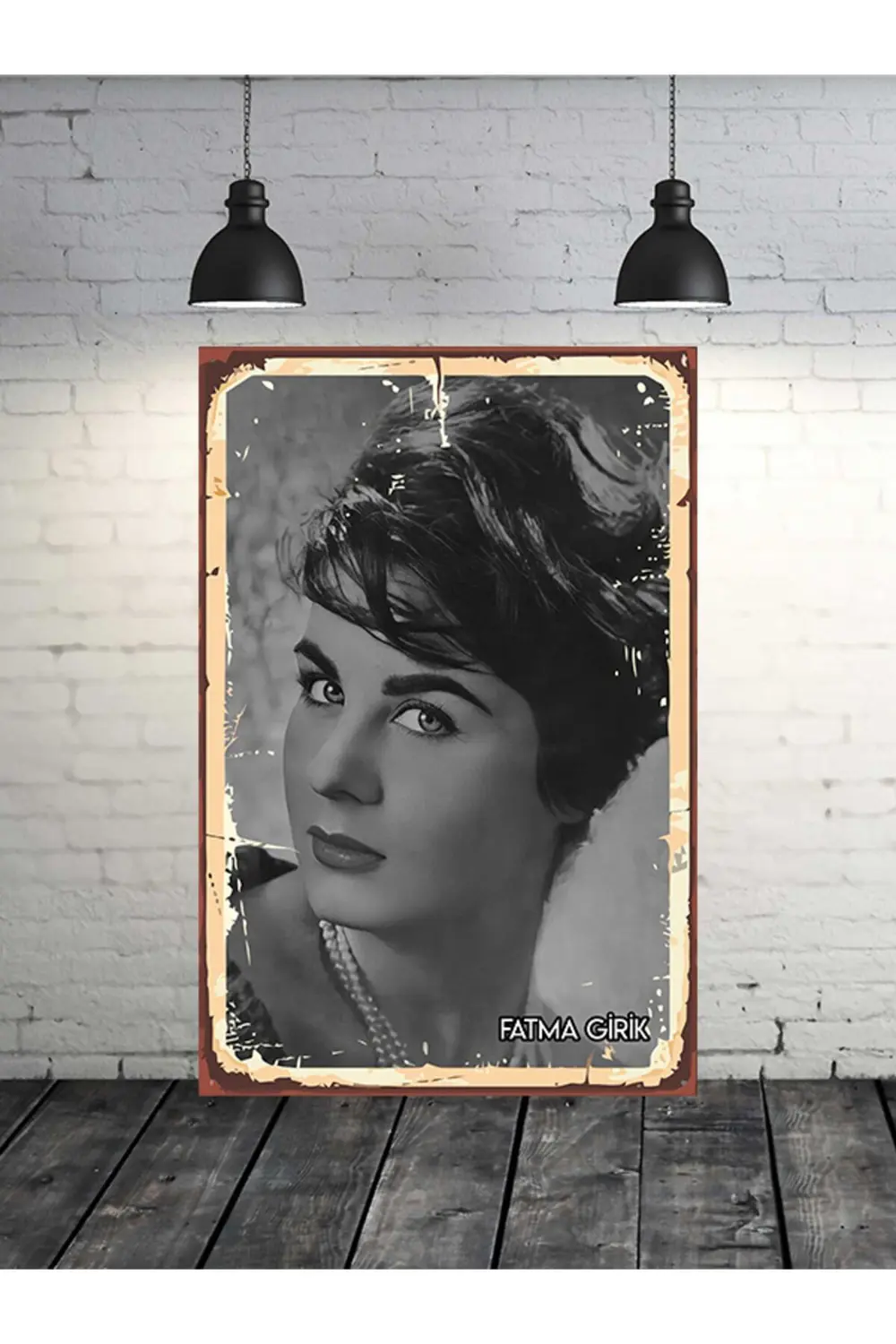 Fatma Girik Siyah Beyaz 20x30 Cm Retro Ahşap Tablo