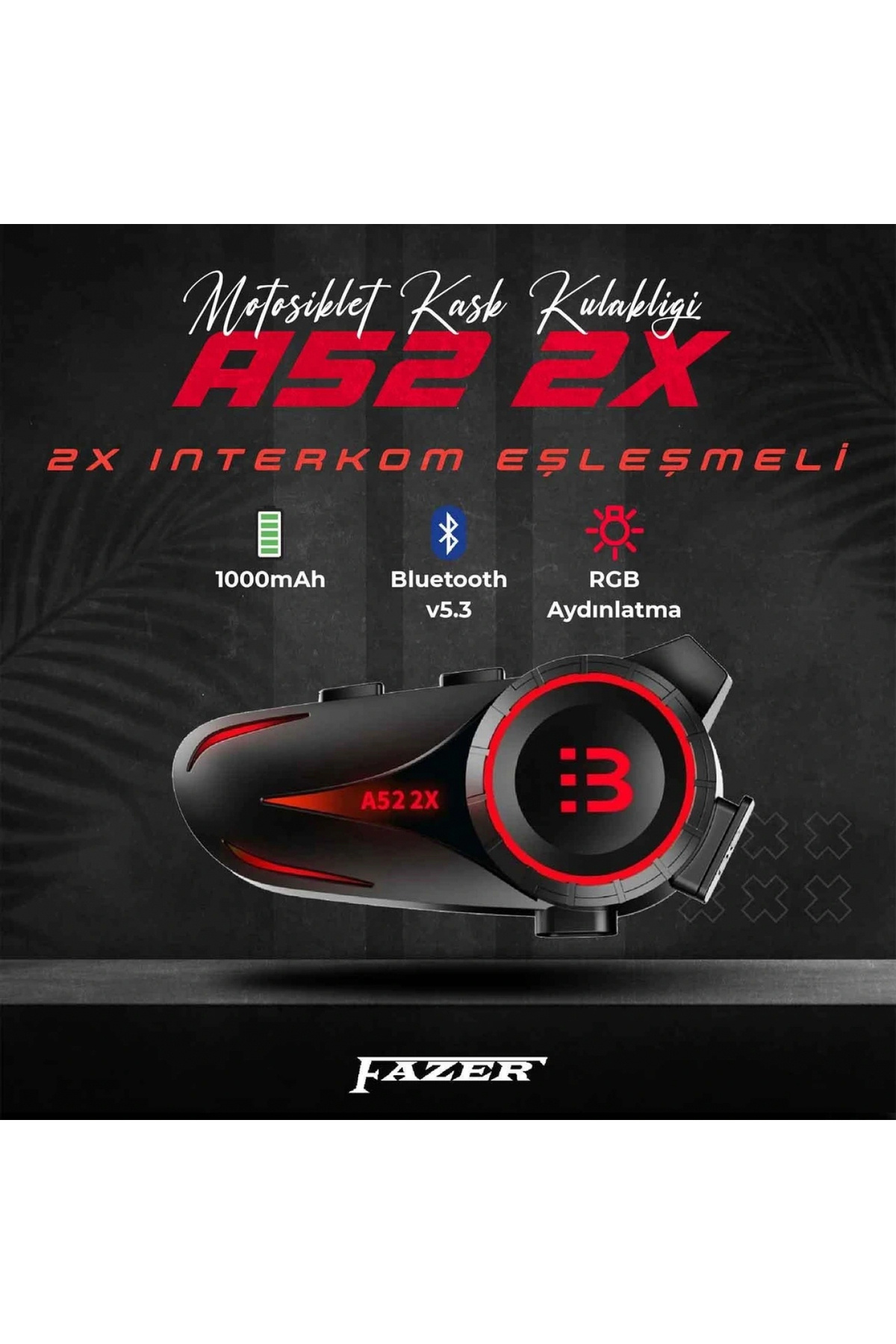 Fazer A52-2x 2 Kişilik Kask Bluetooth Kulaklık Mikrofon Seti - In Fazer A52-2x 2 Kişilik Kask Bluetooth Kulaklık Mikrofon Seti - In
