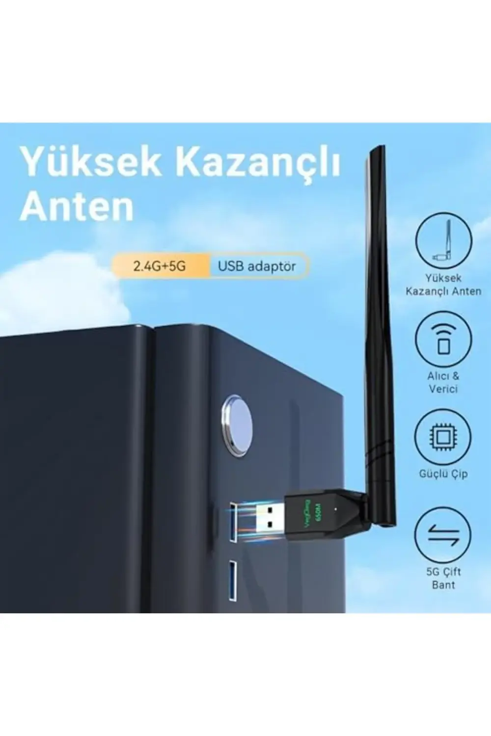 fee 650 Mbps 2.4GHz/5GHz Band Alıcı Verici USB WiFi 890831