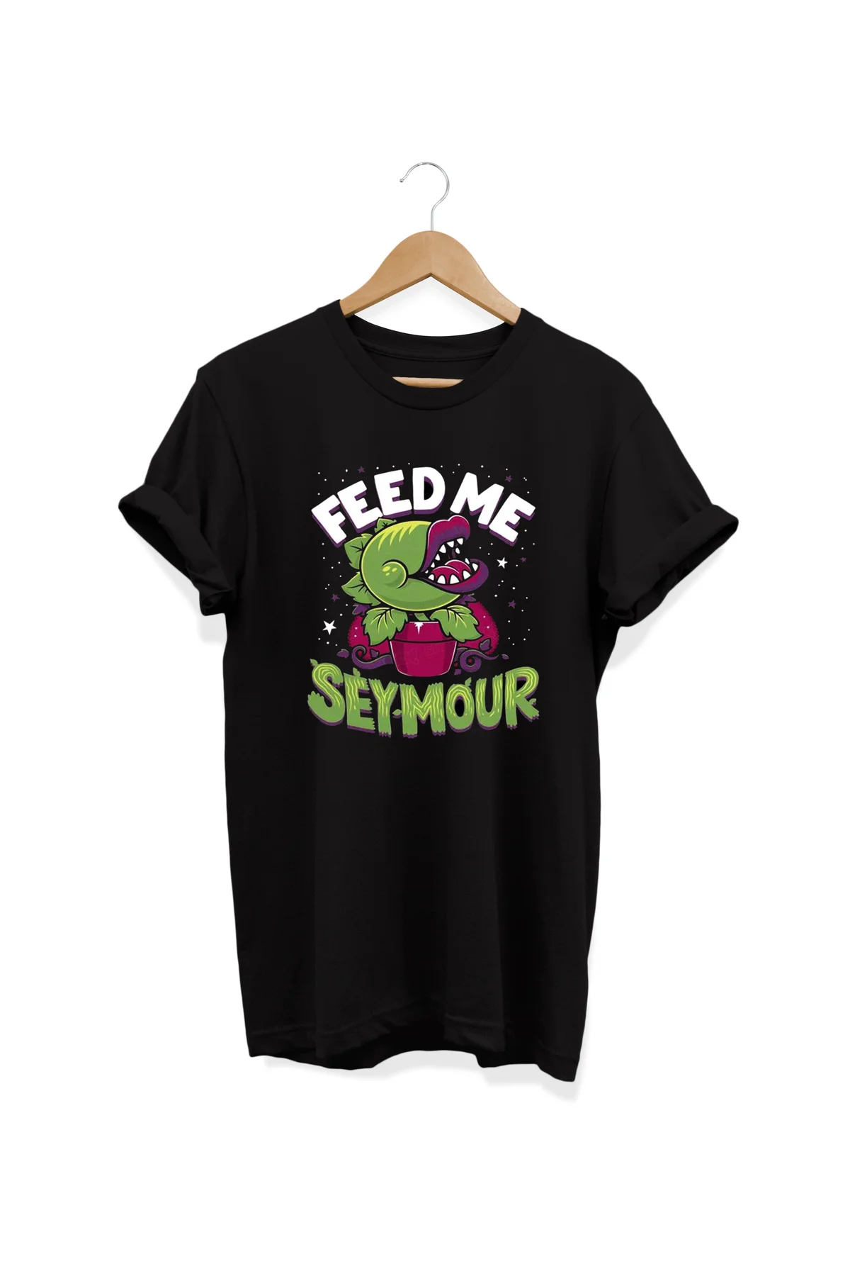 , Feed Me Baskılı, %100 Pamuk, Bisiklet Yaka, Normal Beden Tişört