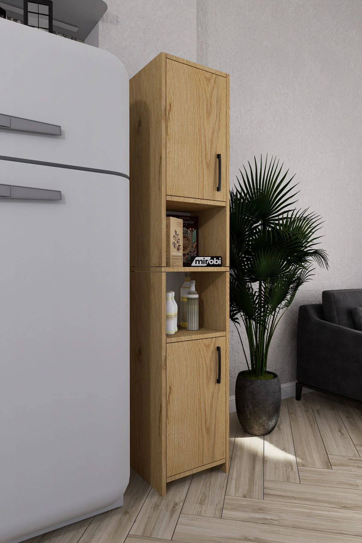 Fella 6 Raflı Çok Amaçlı Dekoratif Mutfak Dolabı Çam