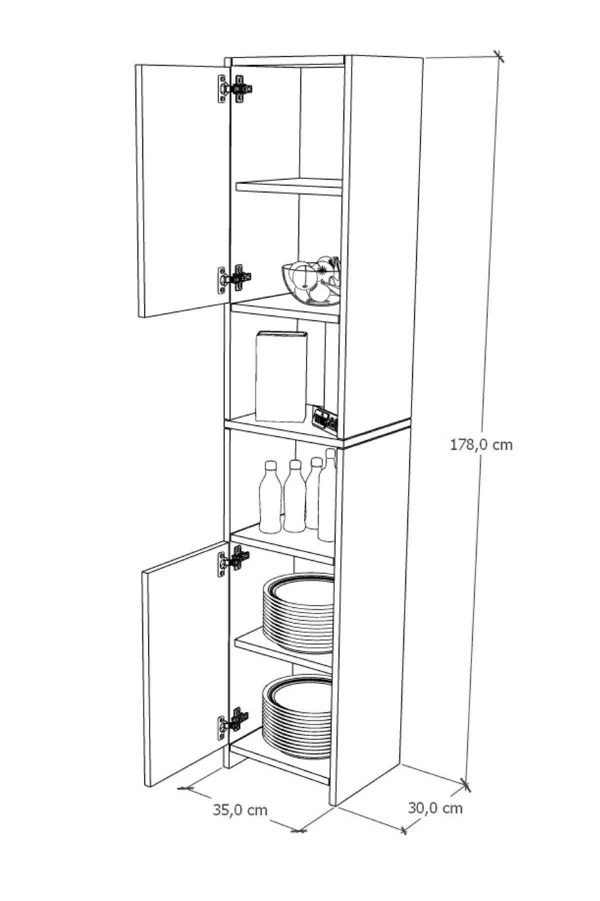 Fella 6 Raflı Çok Amaçlı Dekoratif Mutfak Dolabı Çam