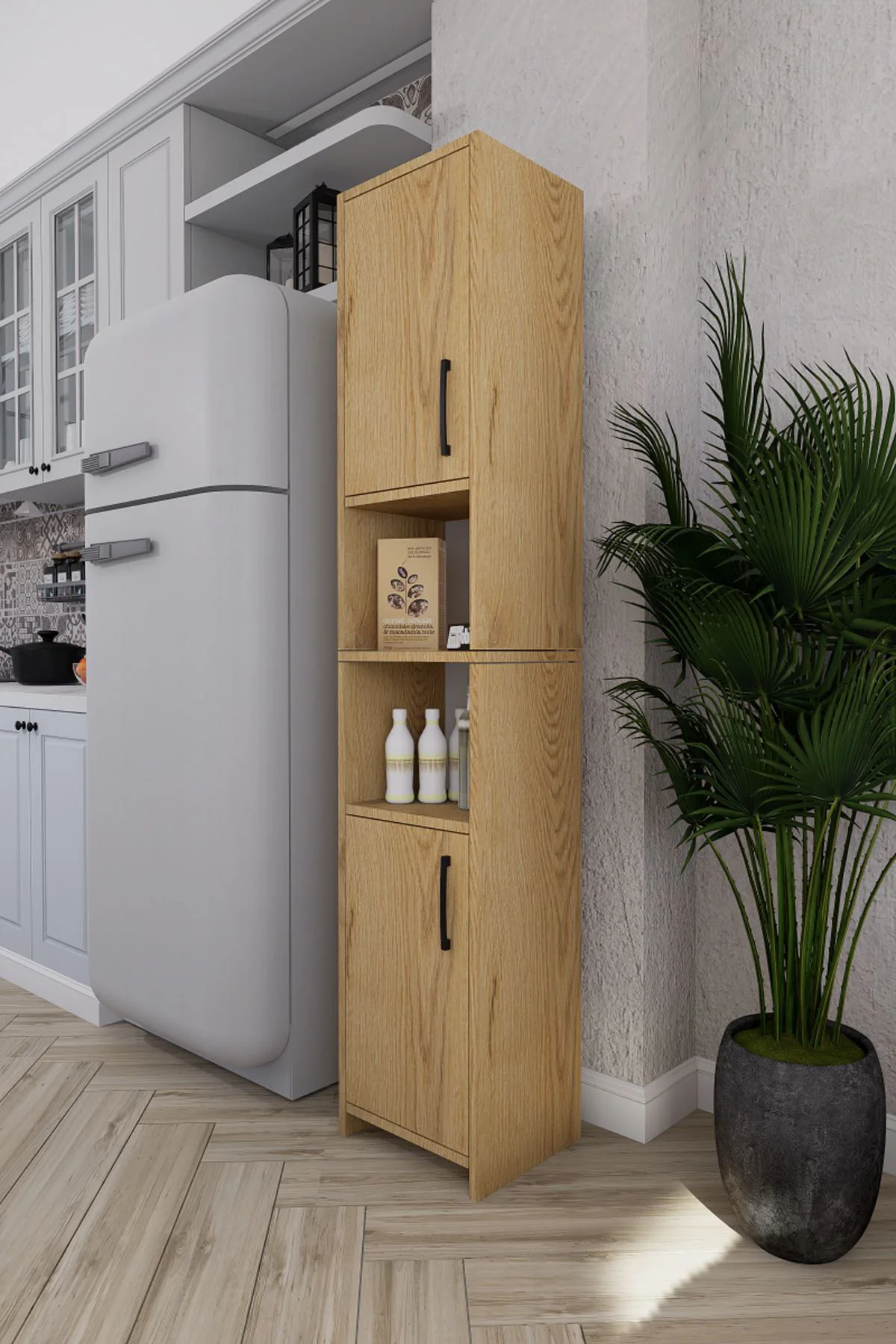 Fella 6 Raflı Çok Amaçlı Dekoratif Mutfak Dolabı Çam