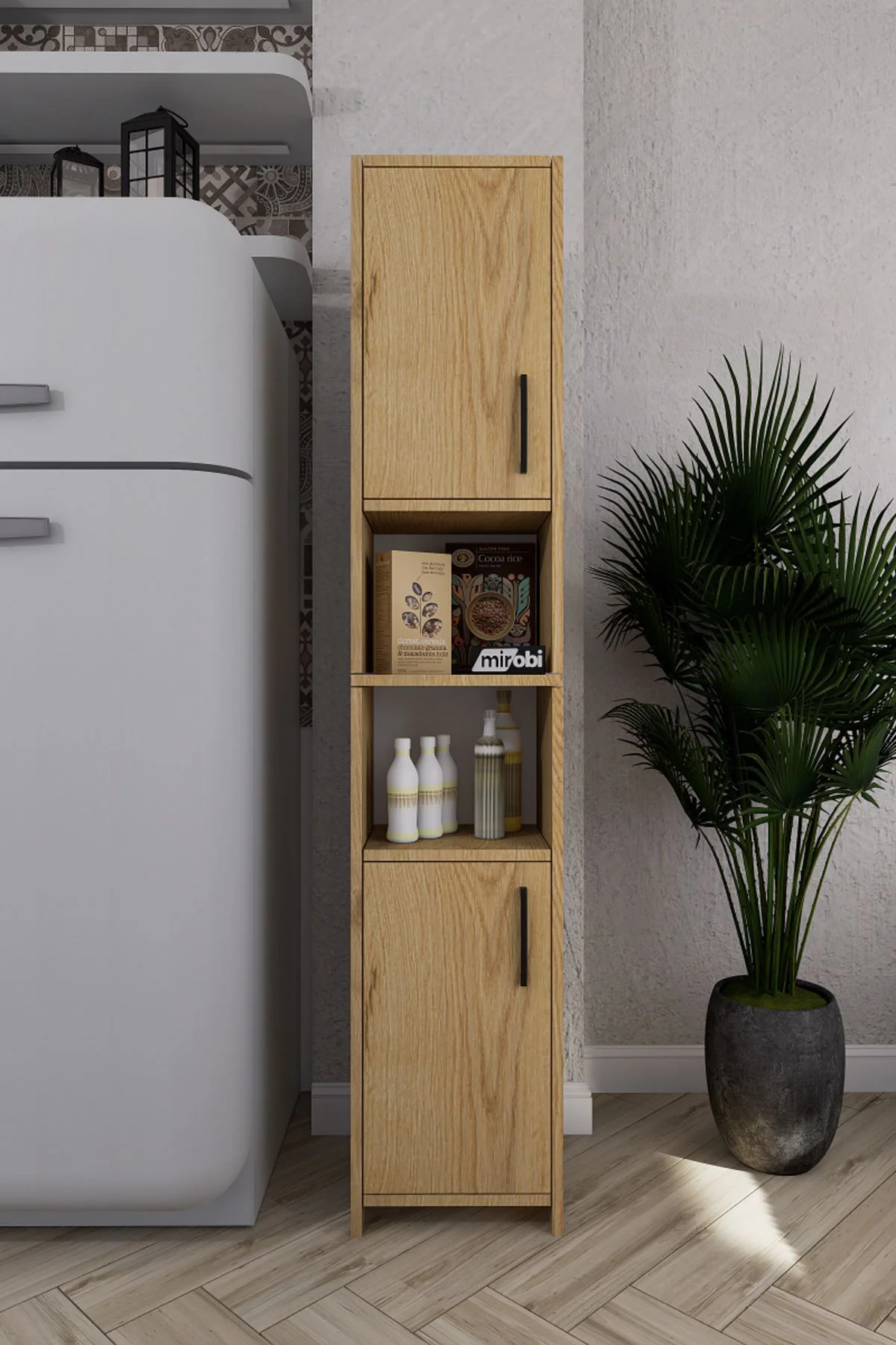 Fella 6 Raflı Çok Amaçlı Dekoratif Mutfak Dolabı Çam