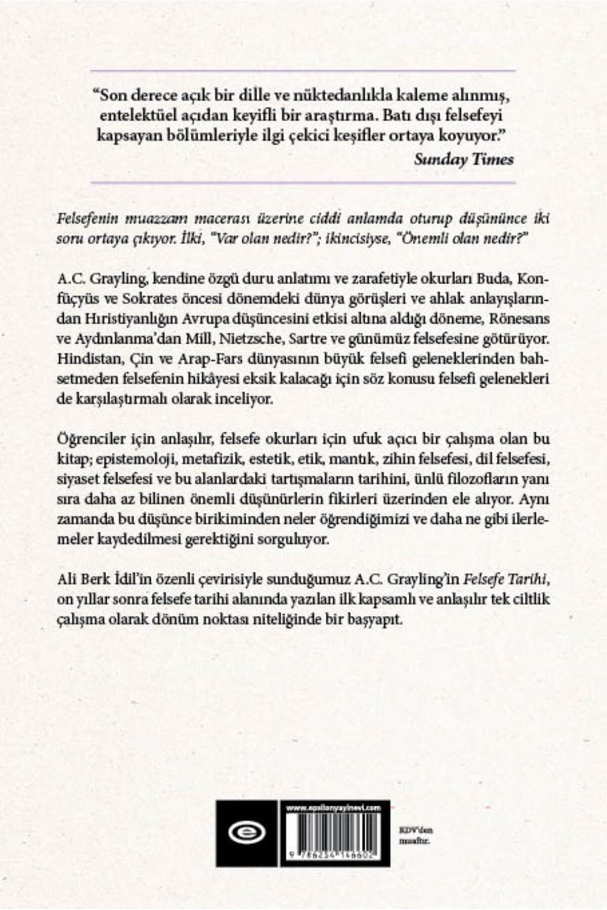 Epsilon Yayınevi Felsefe Tarihi: Düşüncenin Batıdan Doğuya Üç Bin Yıllık Yolculuğu