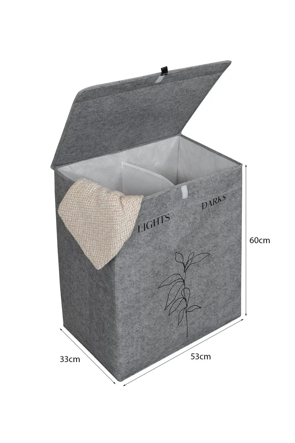 Felted Deri Detaylı 2 Gözlü Lüks Keçe Kirli Çamaşır Sepeti