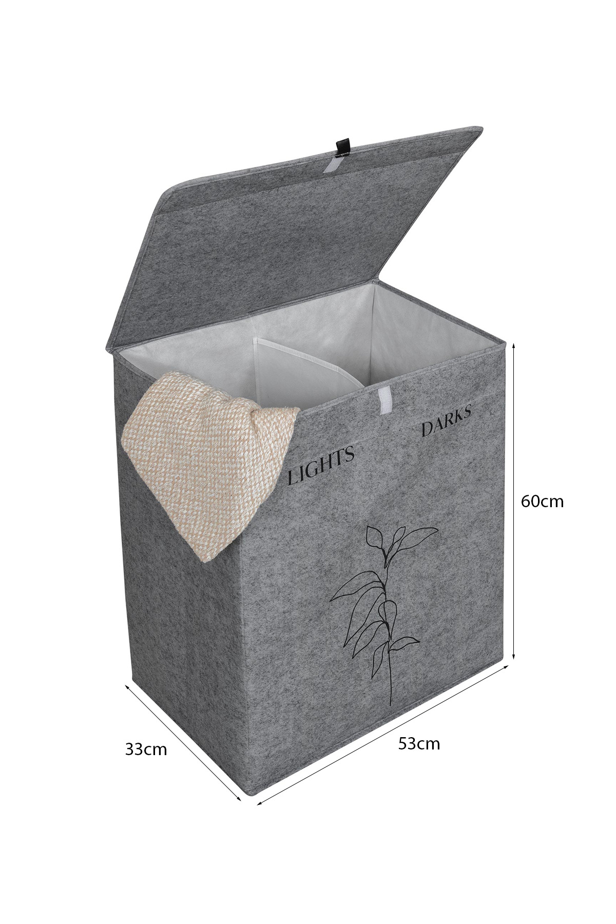 Pazar Kapısı Felted Deri Detaylı 2 Gözlü Lüks Keçe Kirli Çamaşır Sepeti