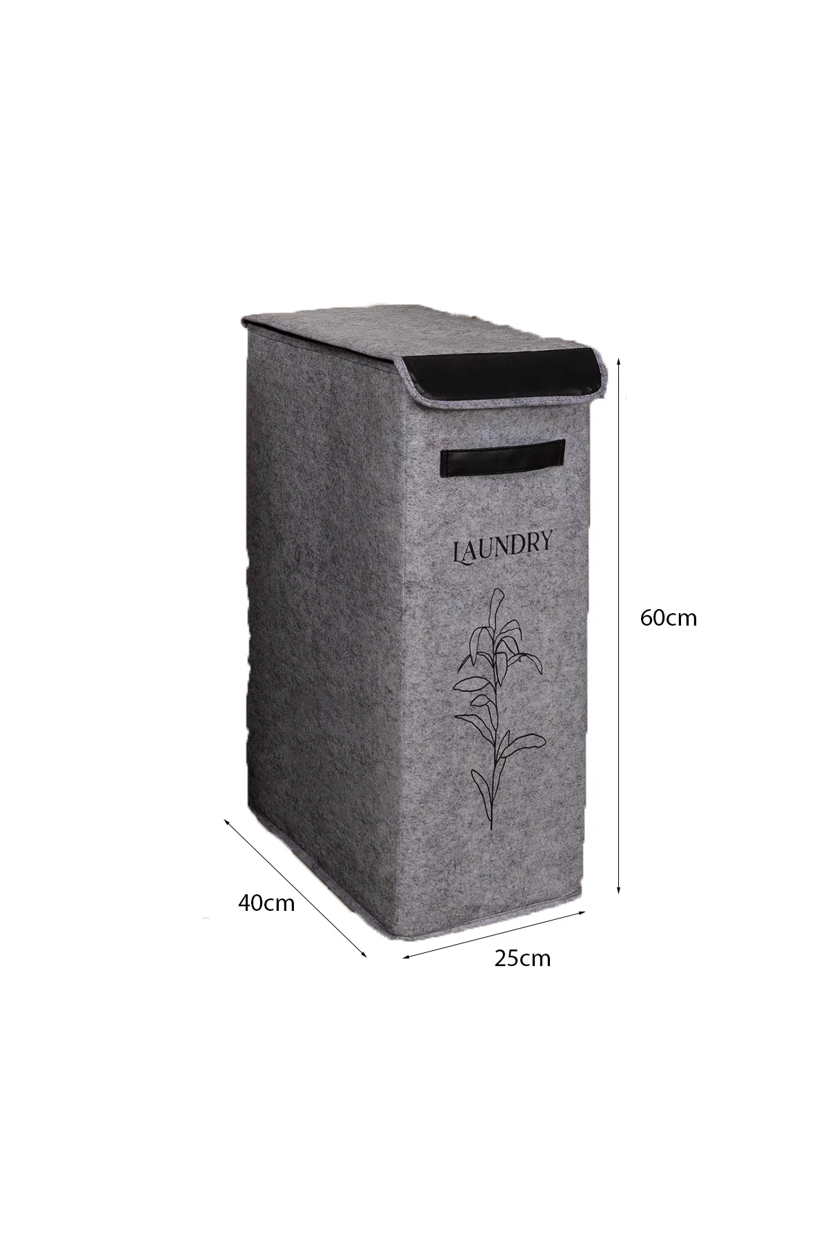 Felted Deri Detaylı Lüks Keçe Kirli Çamaşır Sepeti