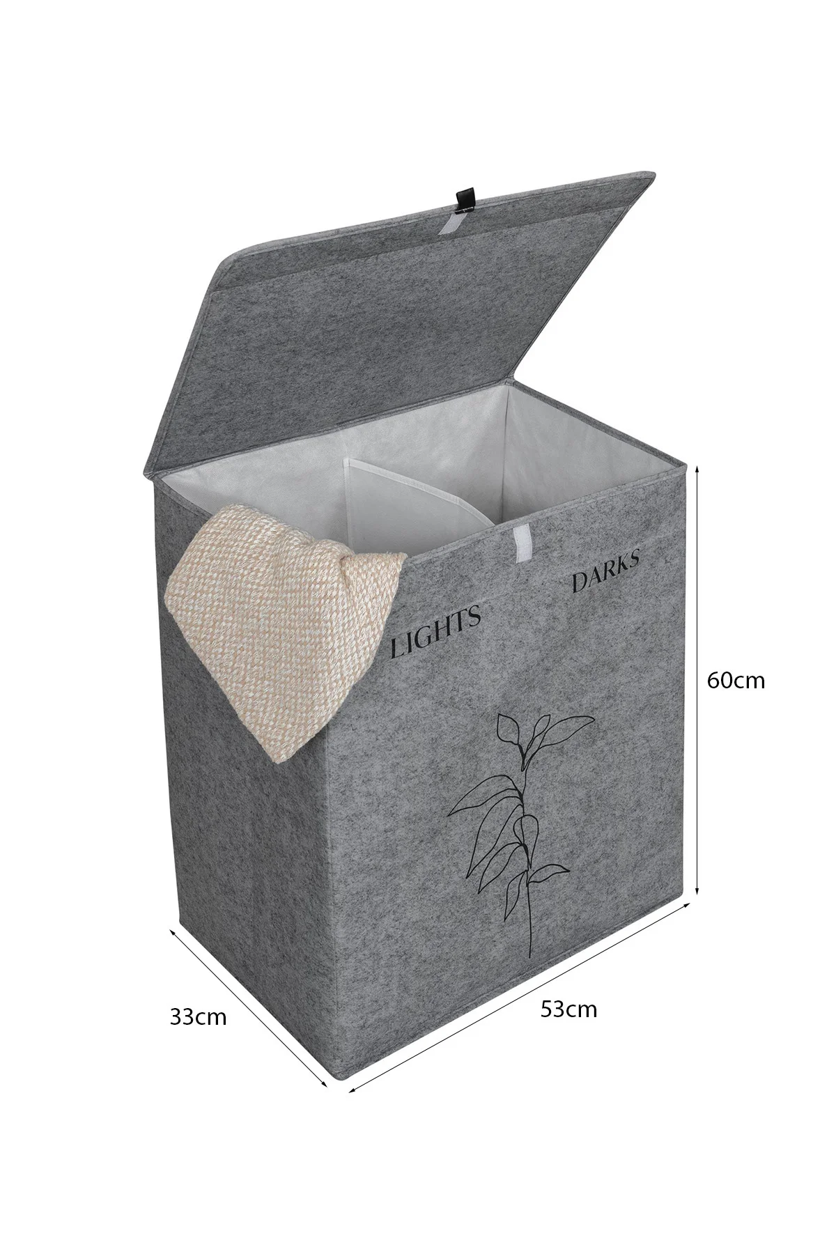 Felted Deri Detaylı 2 Gözlü Lüks Keçe Kirli Çamaşır Sepeti