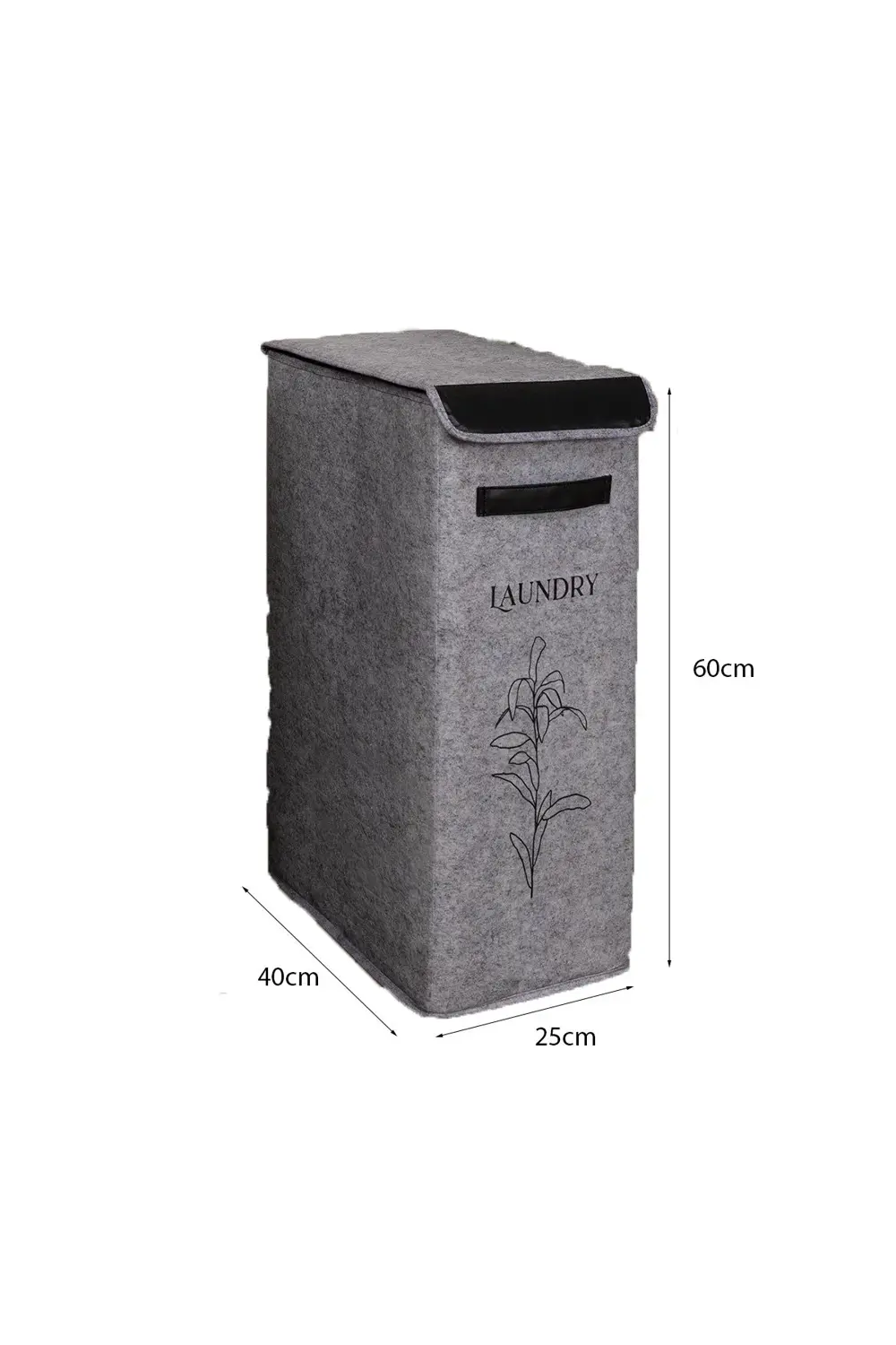 Felted Deri Detaylı Lüks Keçe Kirli Çamaşır Sepeti