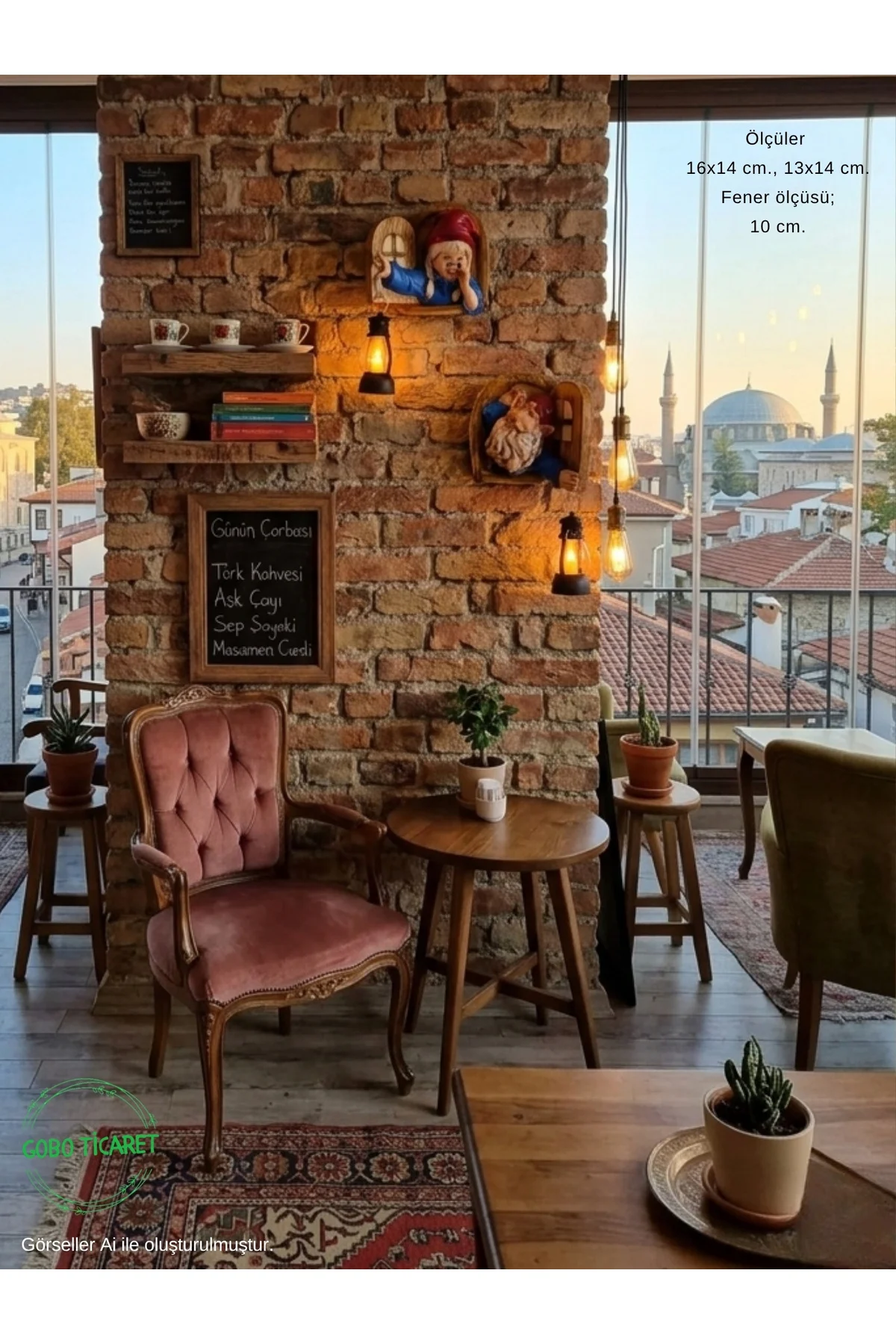 Fenerli Dekoratif Cüce Figürlü Dede ve Nine 2li Set Duvar ve Kapı Lambası–LED Işıklı (Renk Seçeneği)
