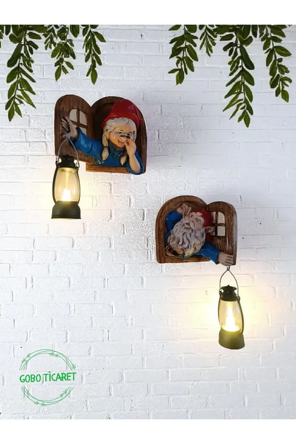 Fenerli Dekoratif Cüce Figürlü Dede ve Nine 2li Set Duvar ve Kapı
