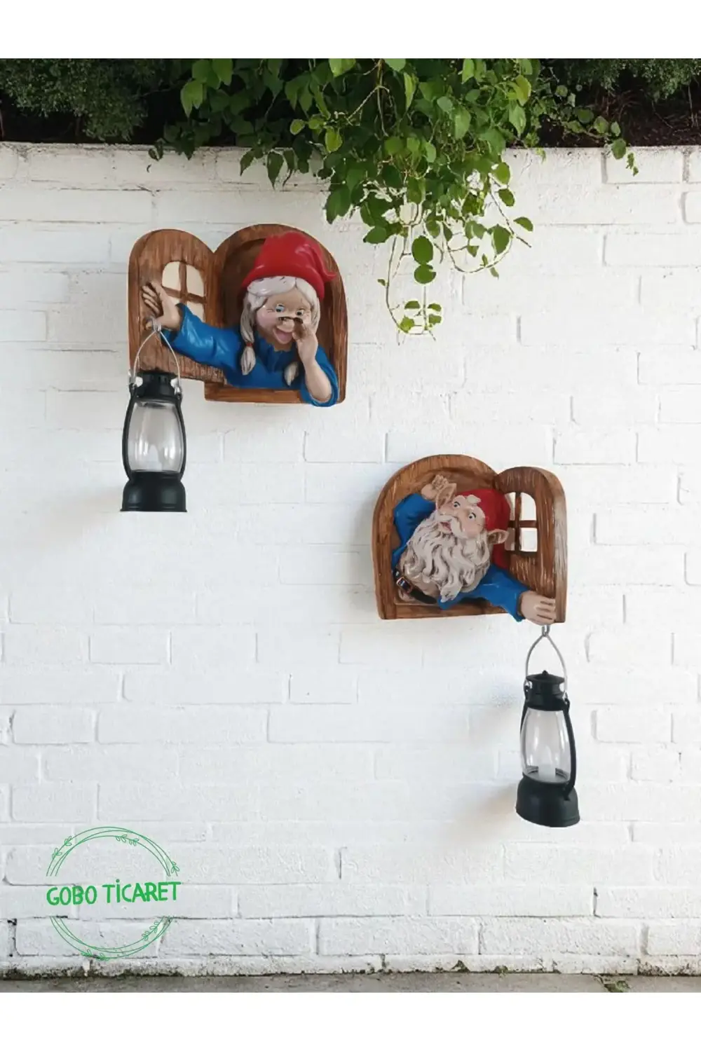 Fenerli Dekoratif Cüce Figürlü Dede ve Nine 2li Set Duvar ve Kapı