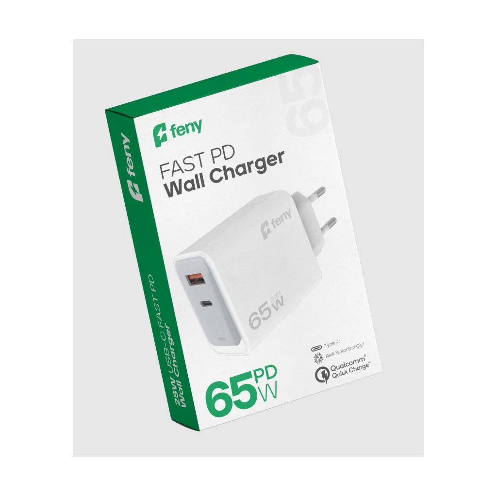 FENY FN-C65 65W USB+Type-C Akıllı Isı Kontrol Chip Qualcomm Quick Charge 3.0 Şarj Adaptörü