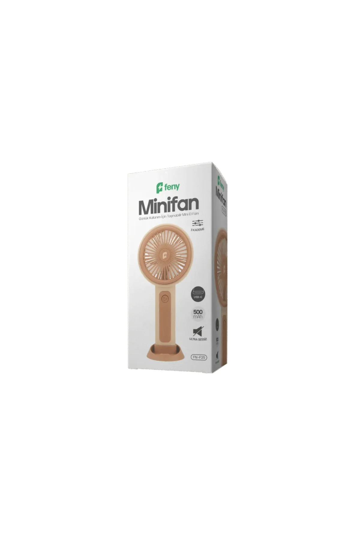 FENY FN-F25, KREM-KAHVE, 3 Kademeli Hız, Elde Kullanım, Dahili 500mAh Bataryalı, Type-C Şarj Girişli