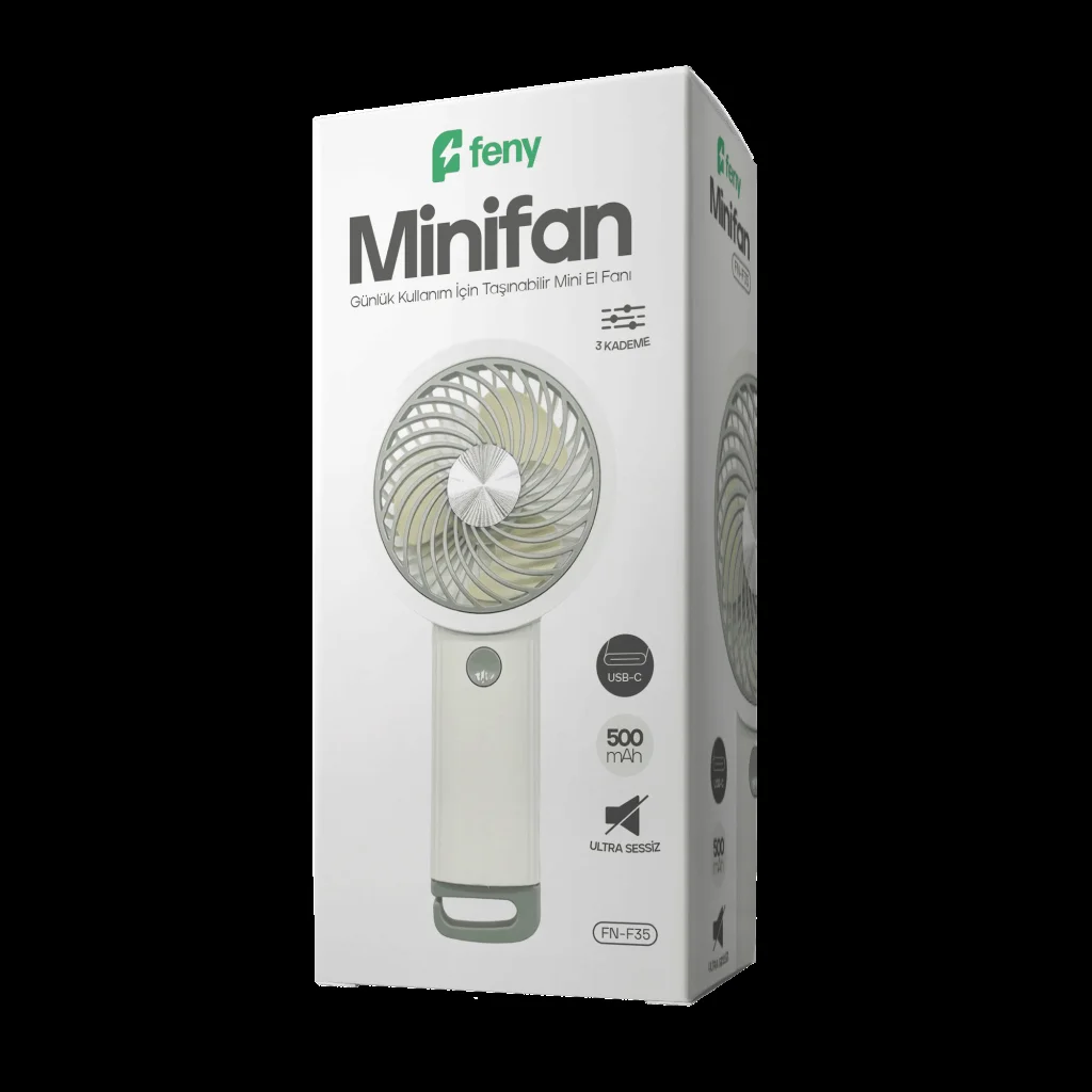 Feny FN-F35 Beyaz-Gri 3 Kademeli Hız Kancalı Vantilatör Type-C 500mAh