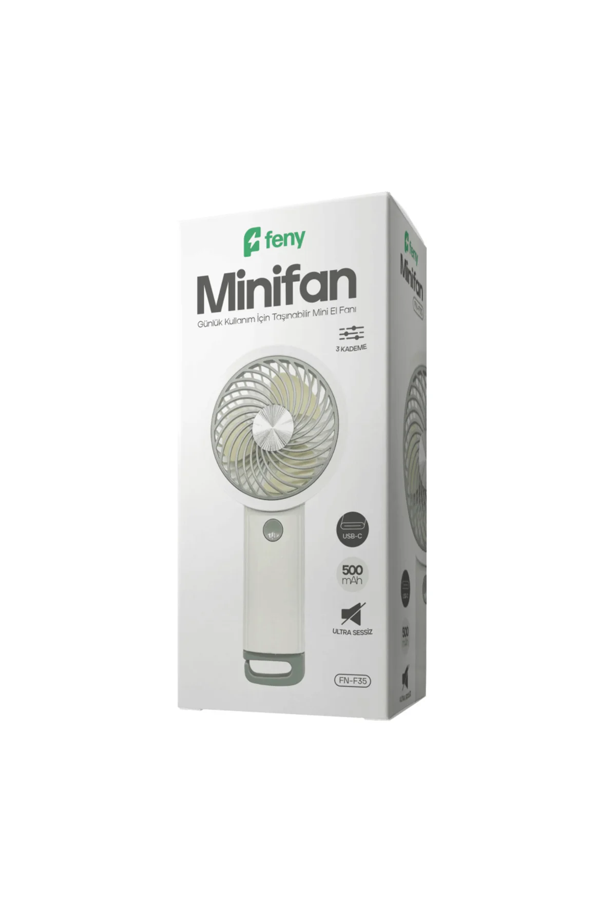 FENY FN-F35, BEYAZ-GRİ, 3 Kademeli Hız, Kancalı, Elde Kullanım, Dahili 500mAh Bataryalı, Type-C Şarj