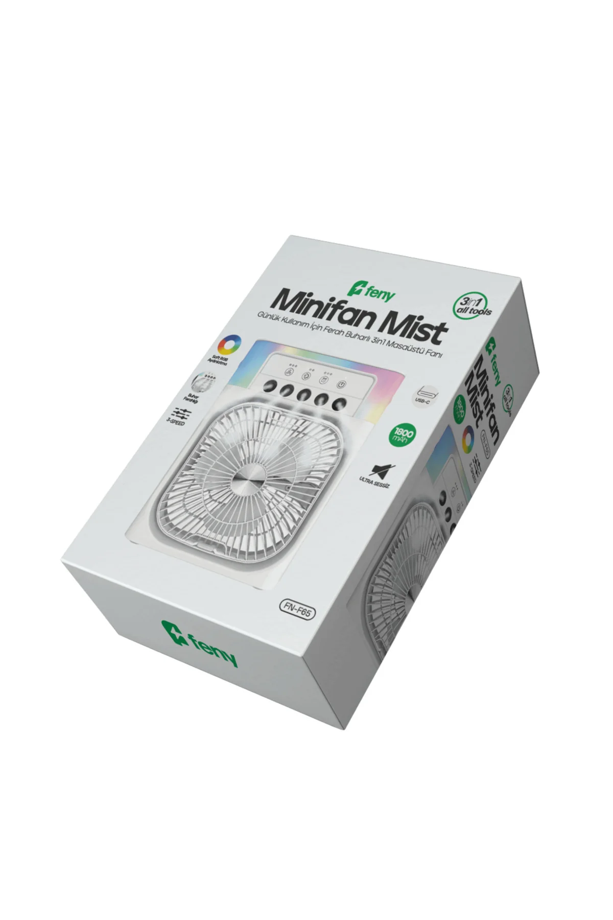 FENY FN-F65, BEYAZ, 3 Kademeli Hız, Buharlı Ferahlık, RGB Aydınlatma, 6" Kanat, Masaüstü, Dahil