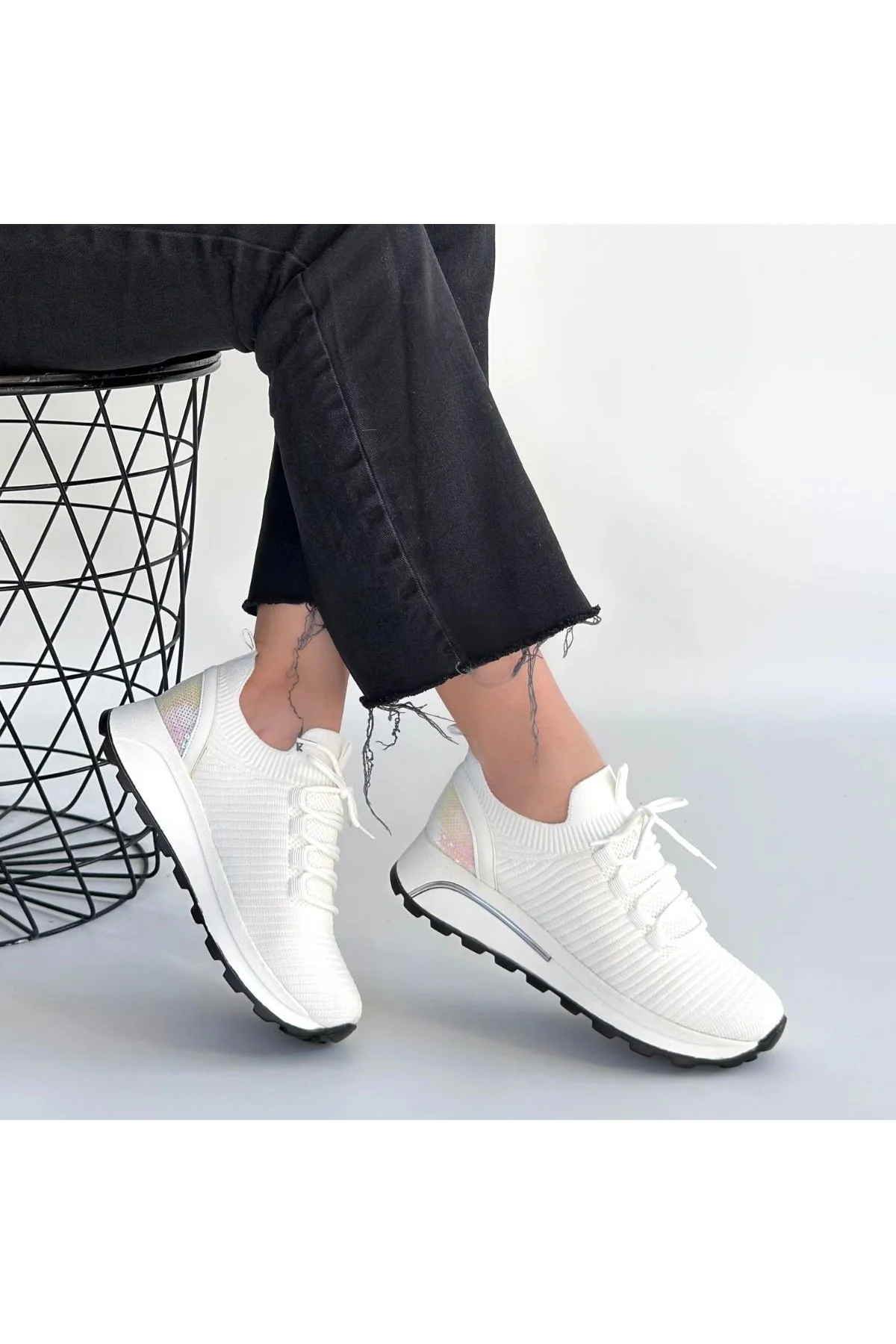 Feort Beyaz Triko Bağcıklı Spor Ayakkabı