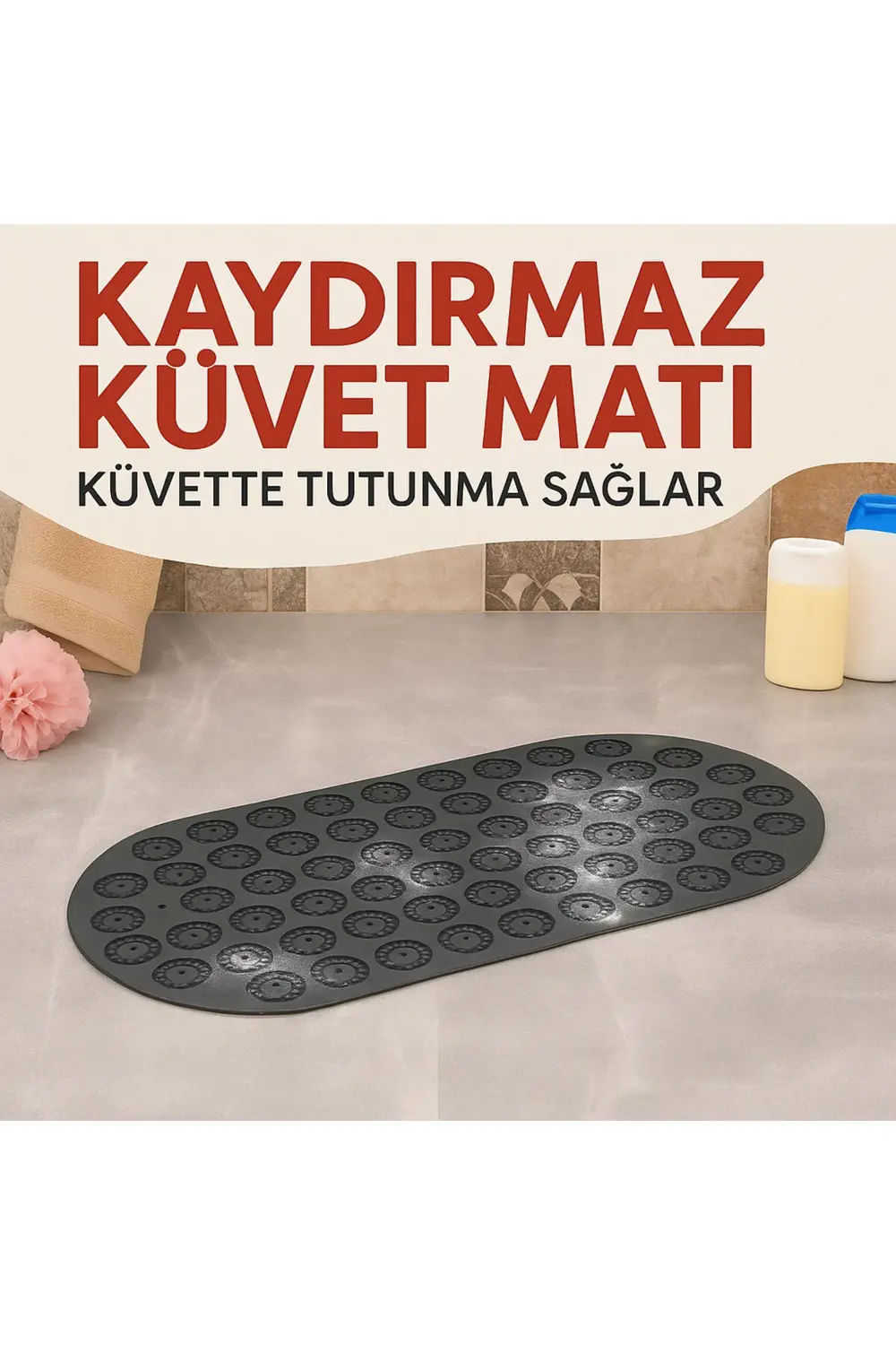 Ferah Plastik Masajlı Kaymaz Banyo Paspası – | Oval Şekil | Vantu
